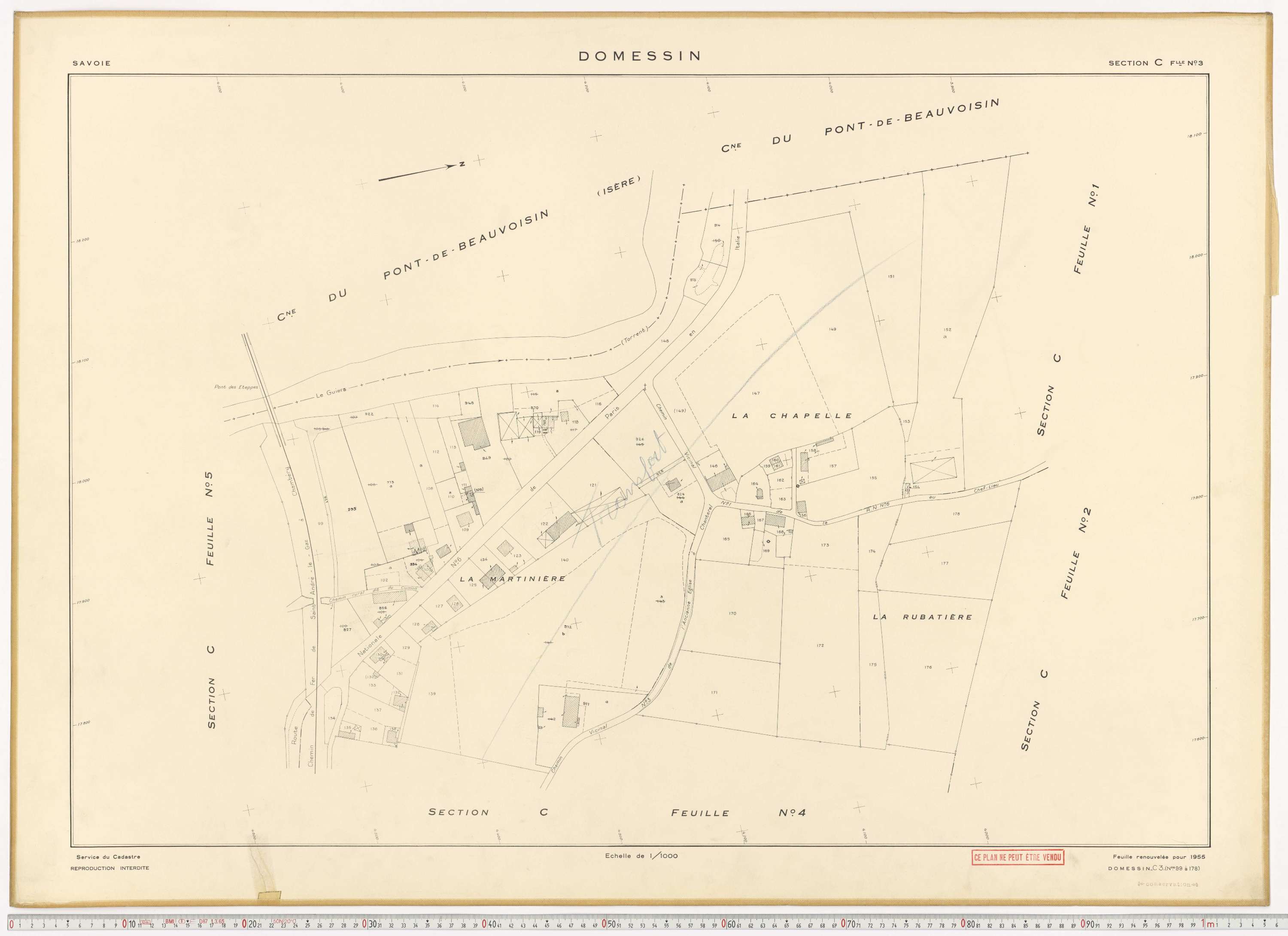 Domessin - Plans cadastraux du cadastre rénové en 1955 et mis à jour en 1988.