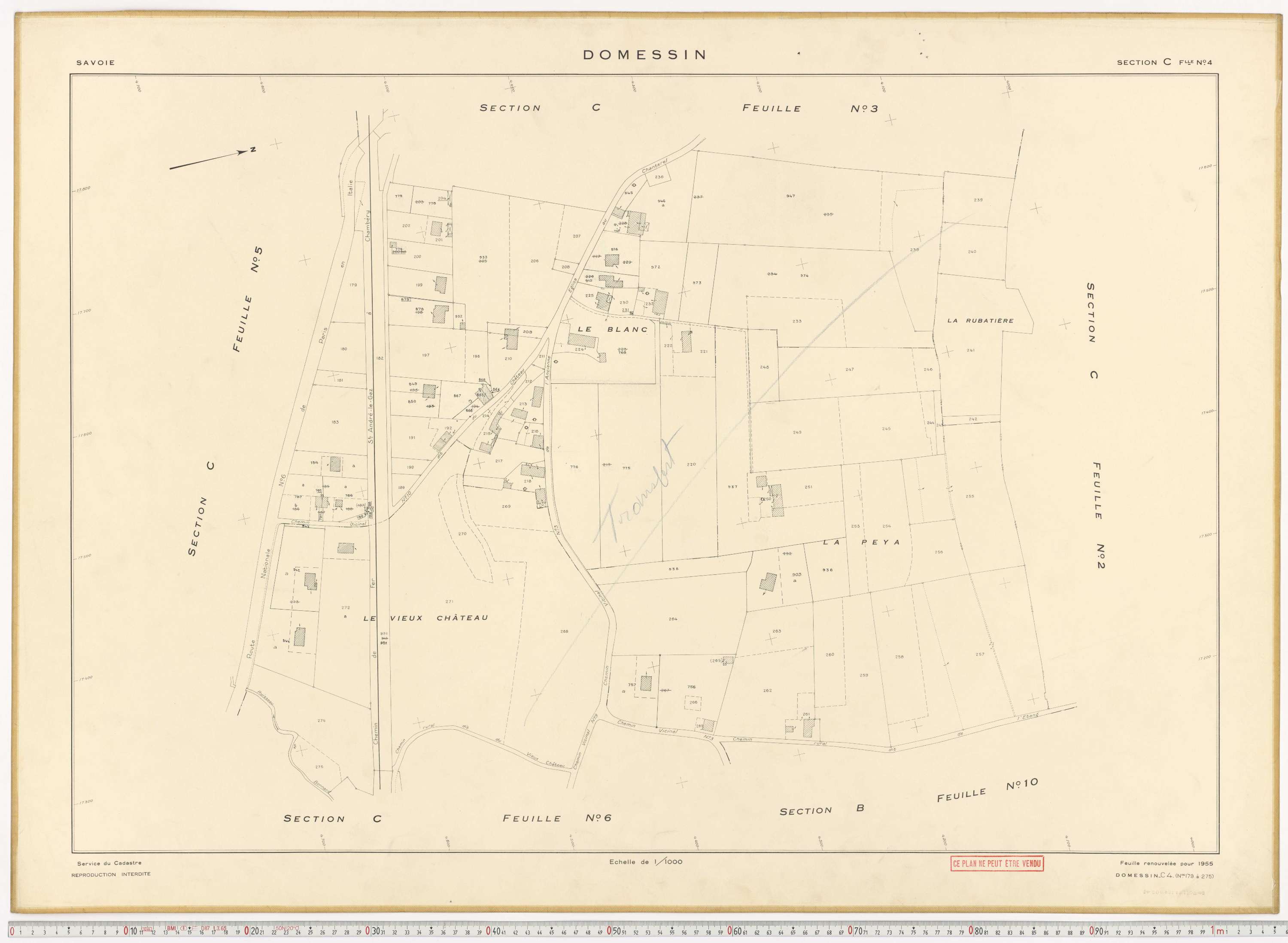 Domessin - Plans cadastraux du cadastre rénové en 1955 et mis à jour en 1988.
