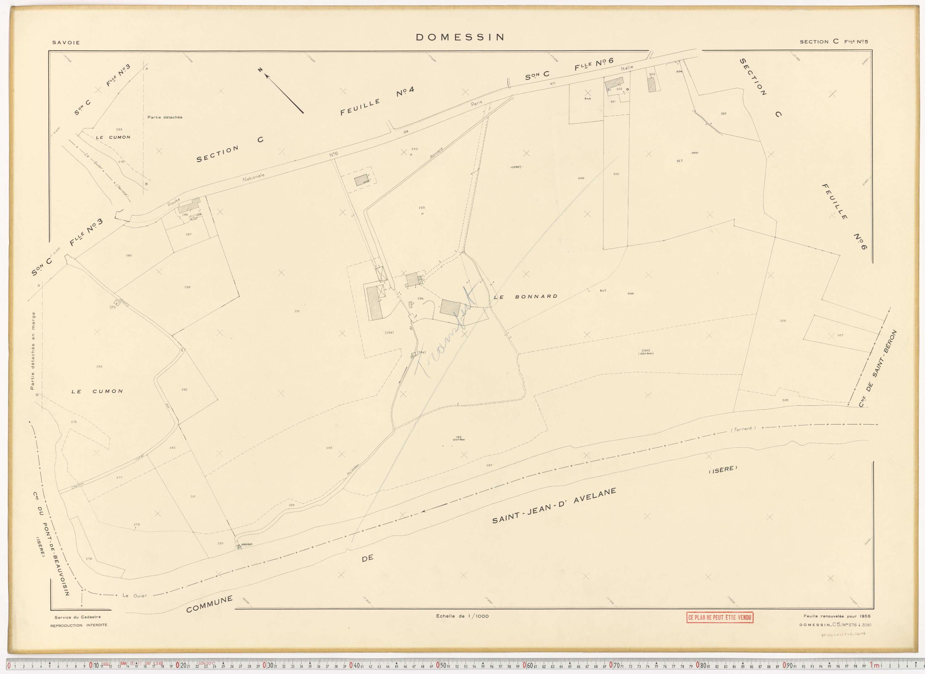 Domessin - Plans cadastraux du cadastre rénové en 1955 et mis à jour en 1988.