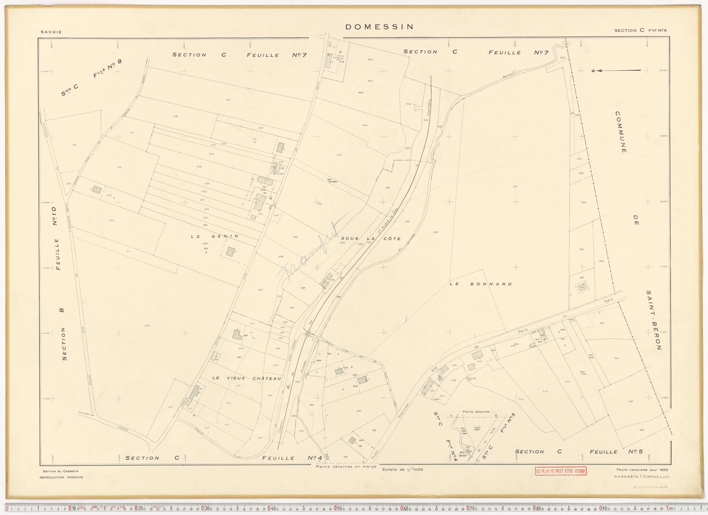 Domessin - Plans cadastraux du cadastre rénové en 1955 et mis à jour en 1988.