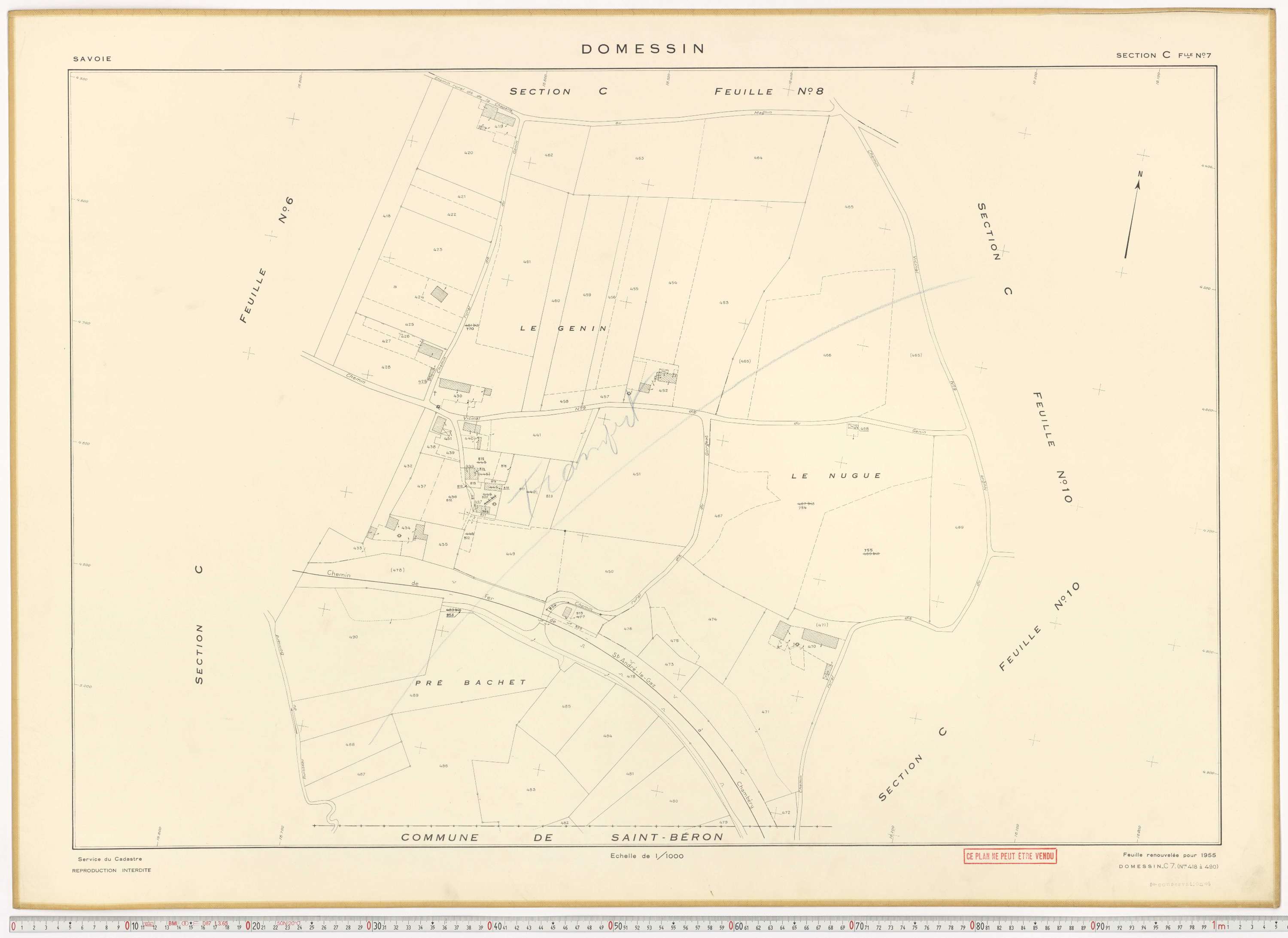 Domessin - Plans cadastraux du cadastre rénové en 1955 et mis à jour en 1988.