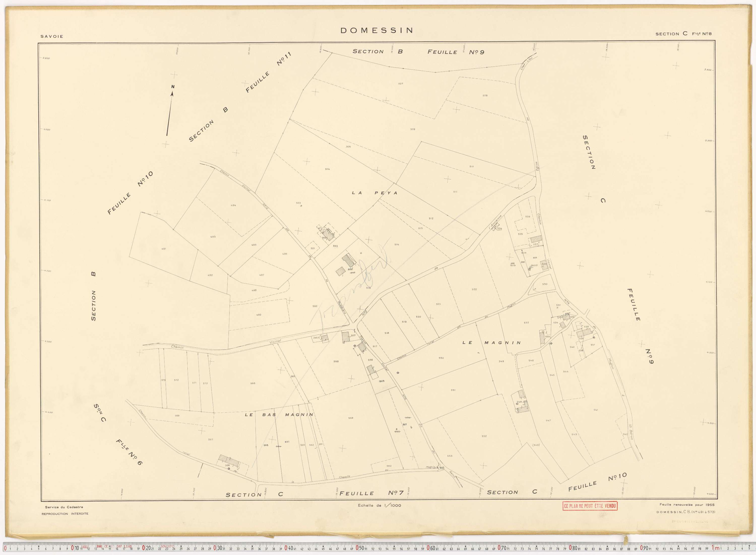 Domessin - Plans cadastraux du cadastre rénové en 1955 et mis à jour en 1988.