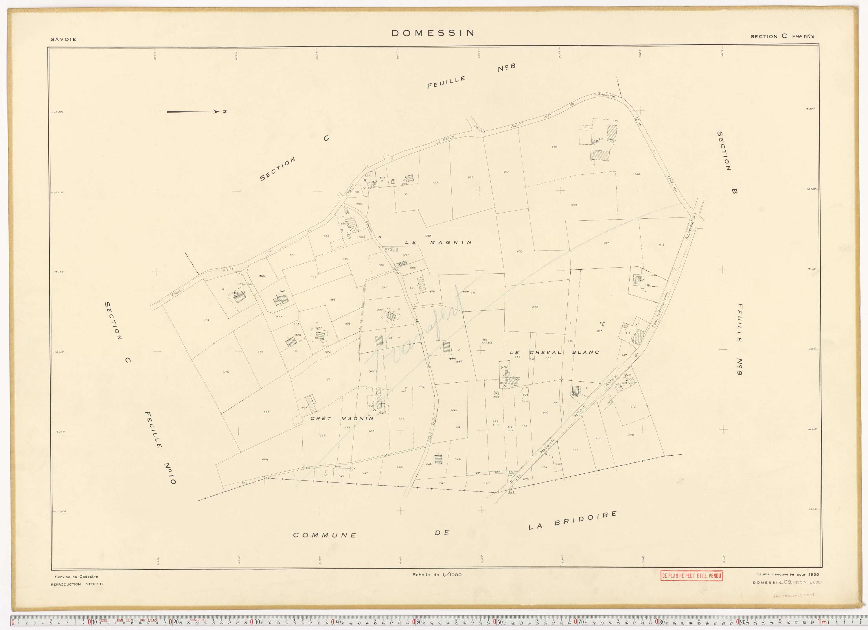 Domessin - Plans cadastraux du cadastre rénové en 1955 et mis à jour en 1988.