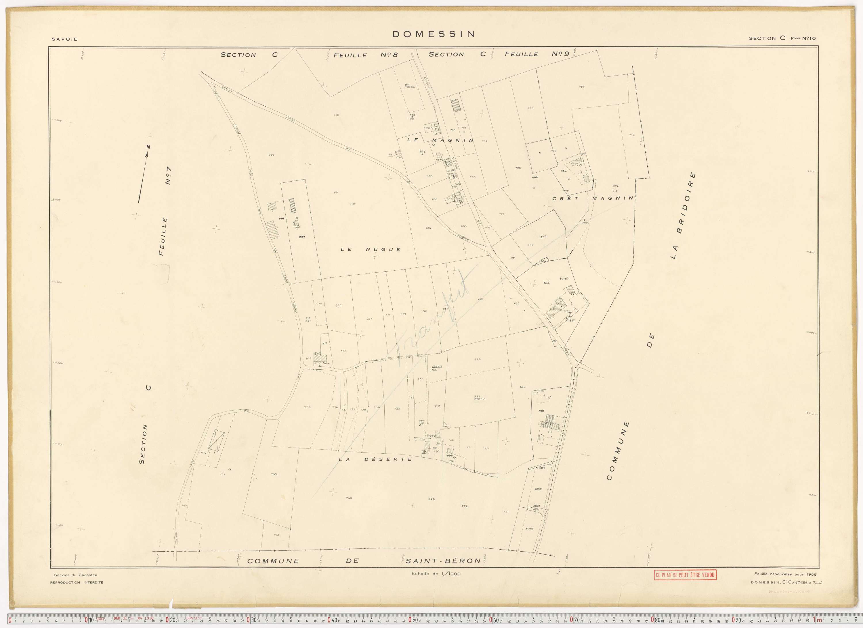 Domessin - Plans cadastraux du cadastre rénové en 1955 et mis à jour en 1988.