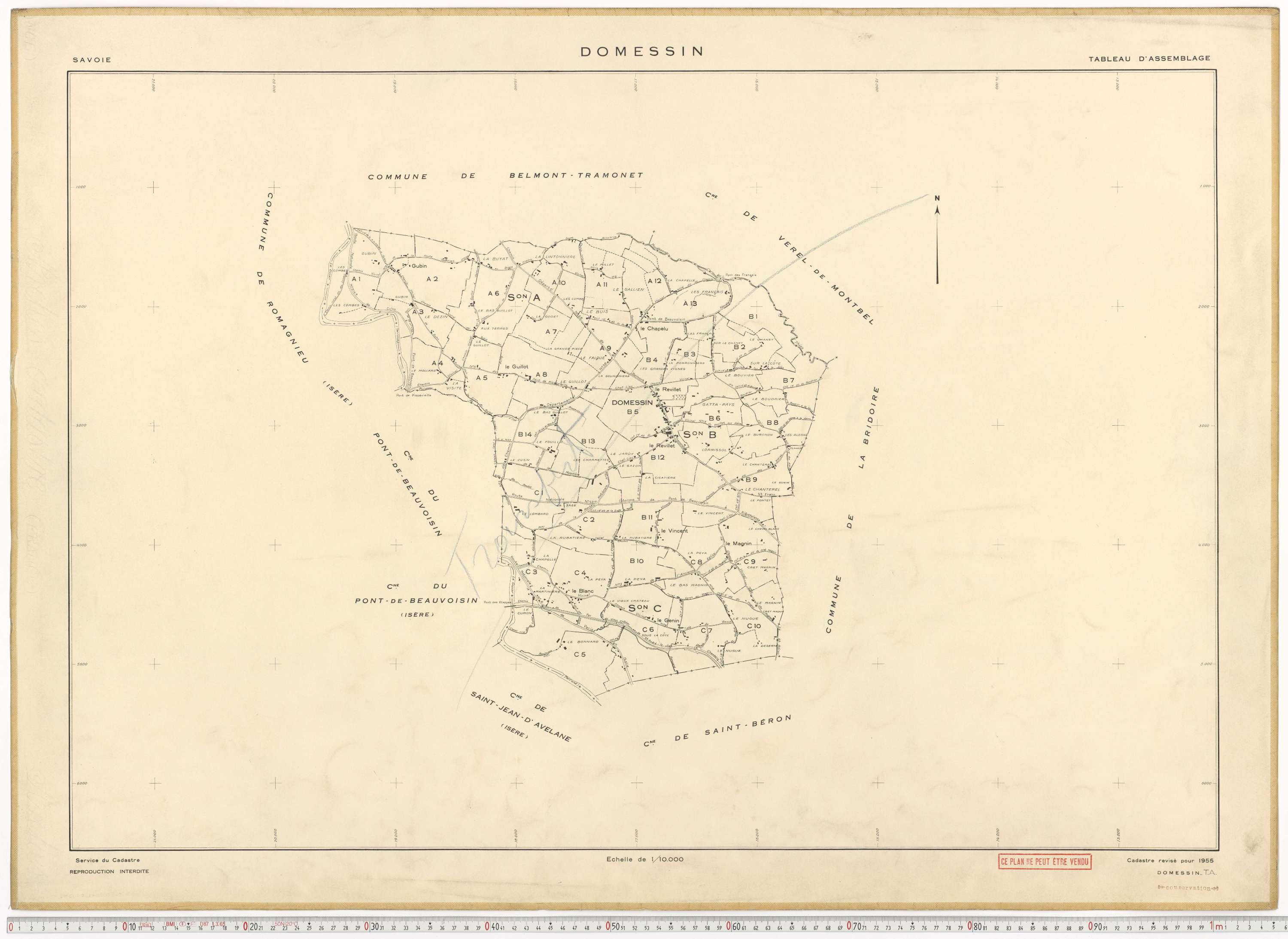 Domessin - Plans cadastraux du cadastre rénové en 1955 et mis à jour en 1988.