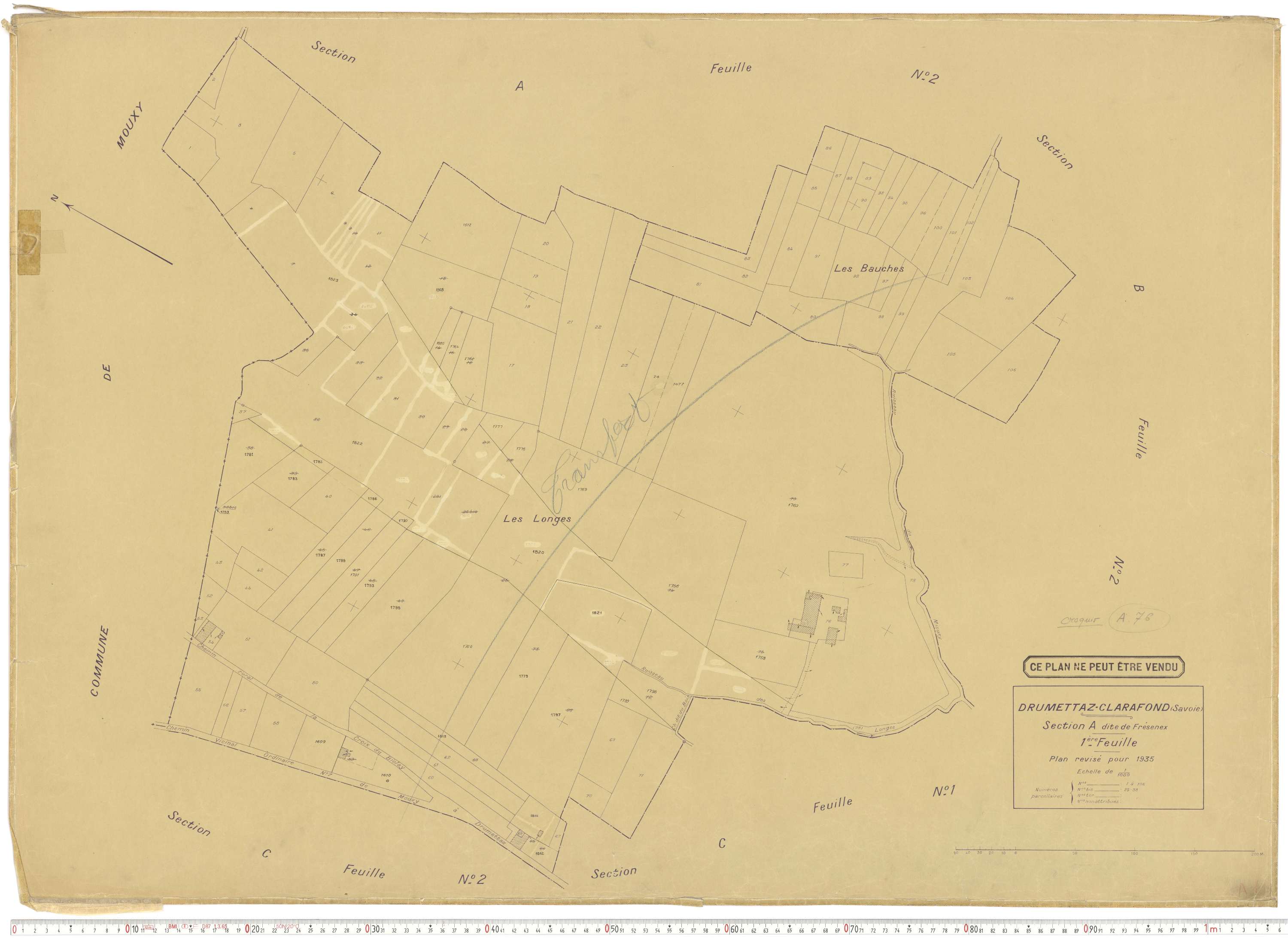 Drumettaz-Clarafond - Plans cadastraux du cadastre rénové en 1935 et mis à jour en 1988.