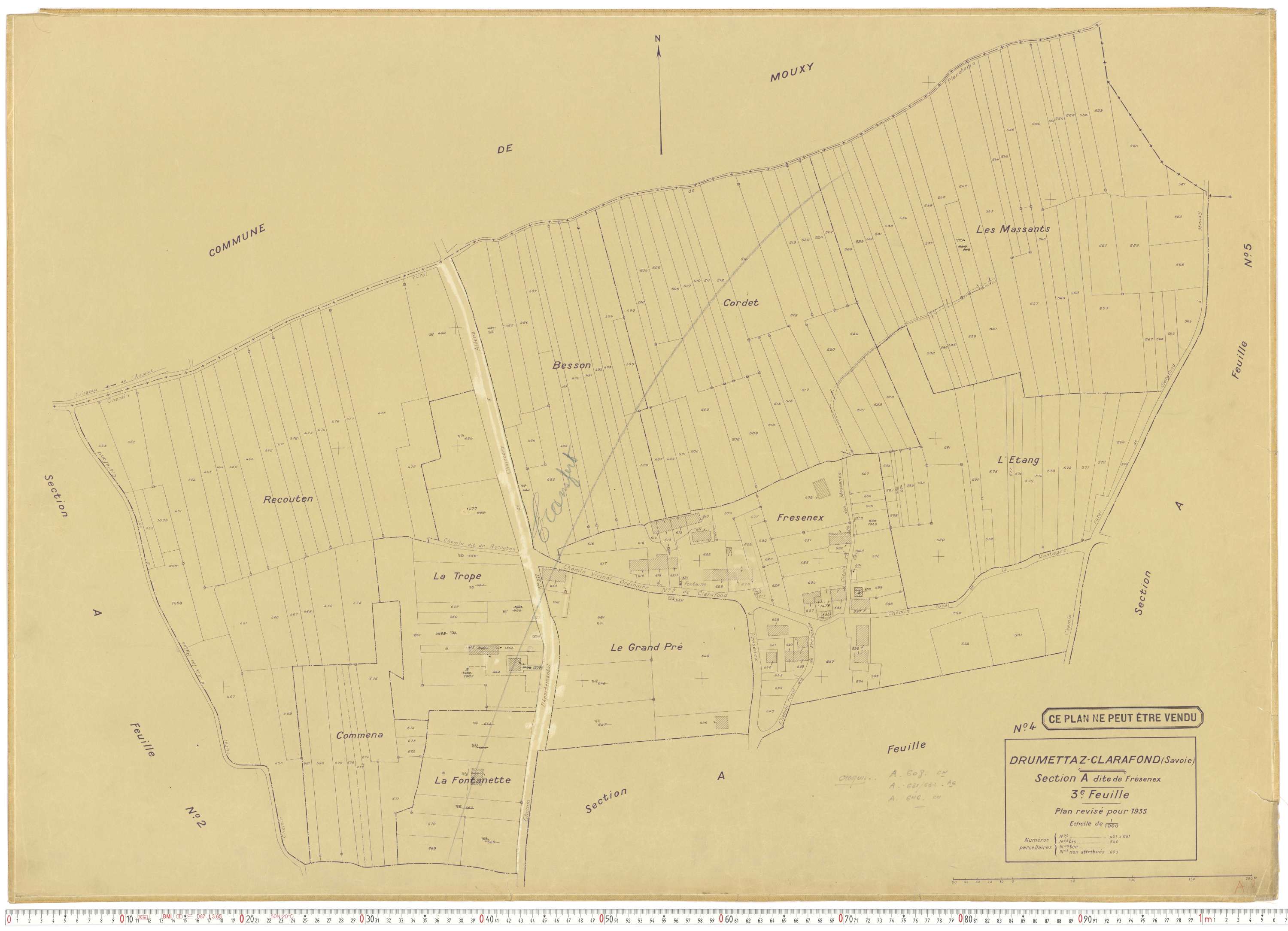 Drumettaz-Clarafond - Plans cadastraux du cadastre rénové en 1935 et mis à jour en 1988.