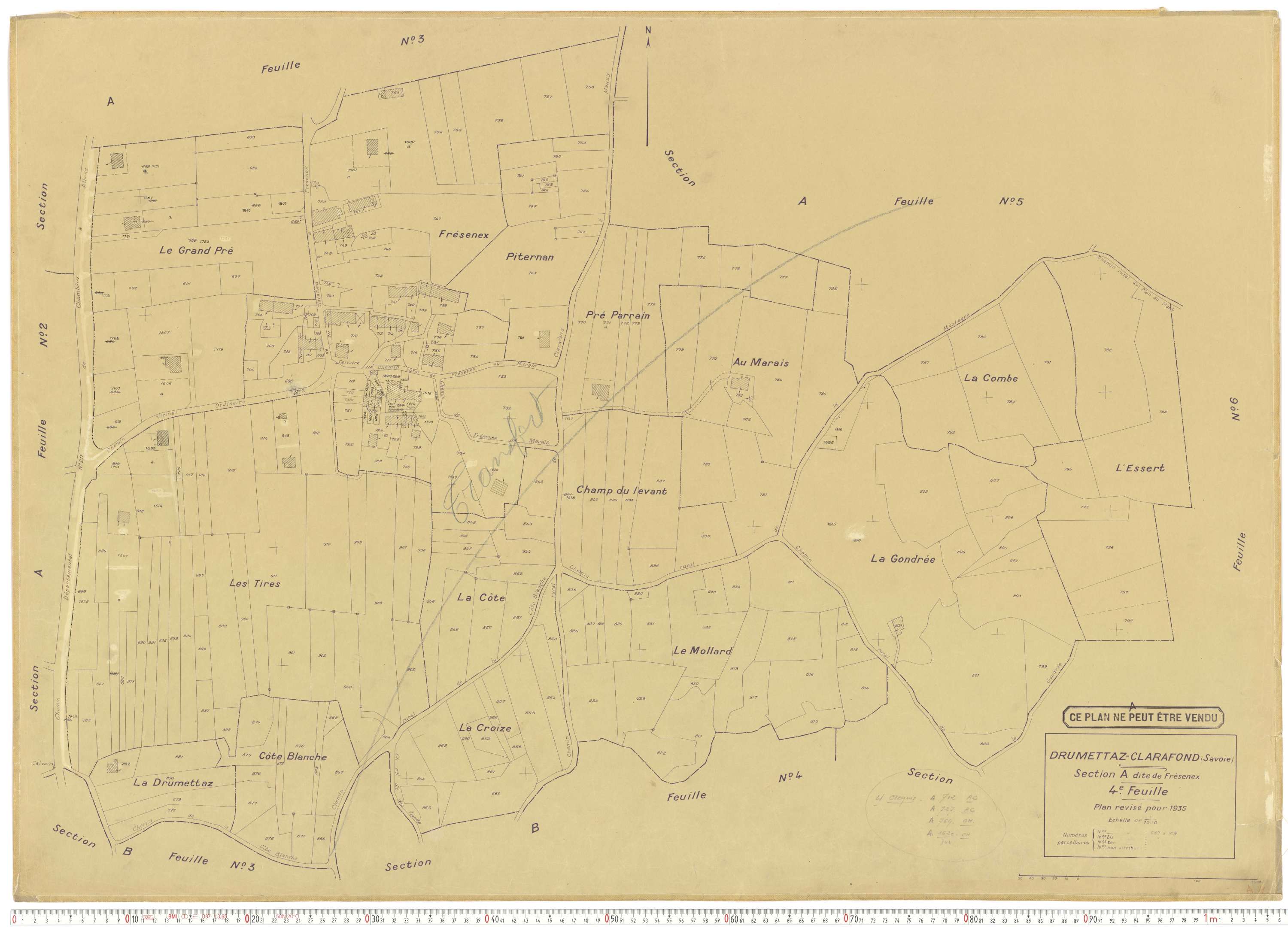 Drumettaz-Clarafond - Plans cadastraux du cadastre rénové en 1935 et mis à jour en 1988.