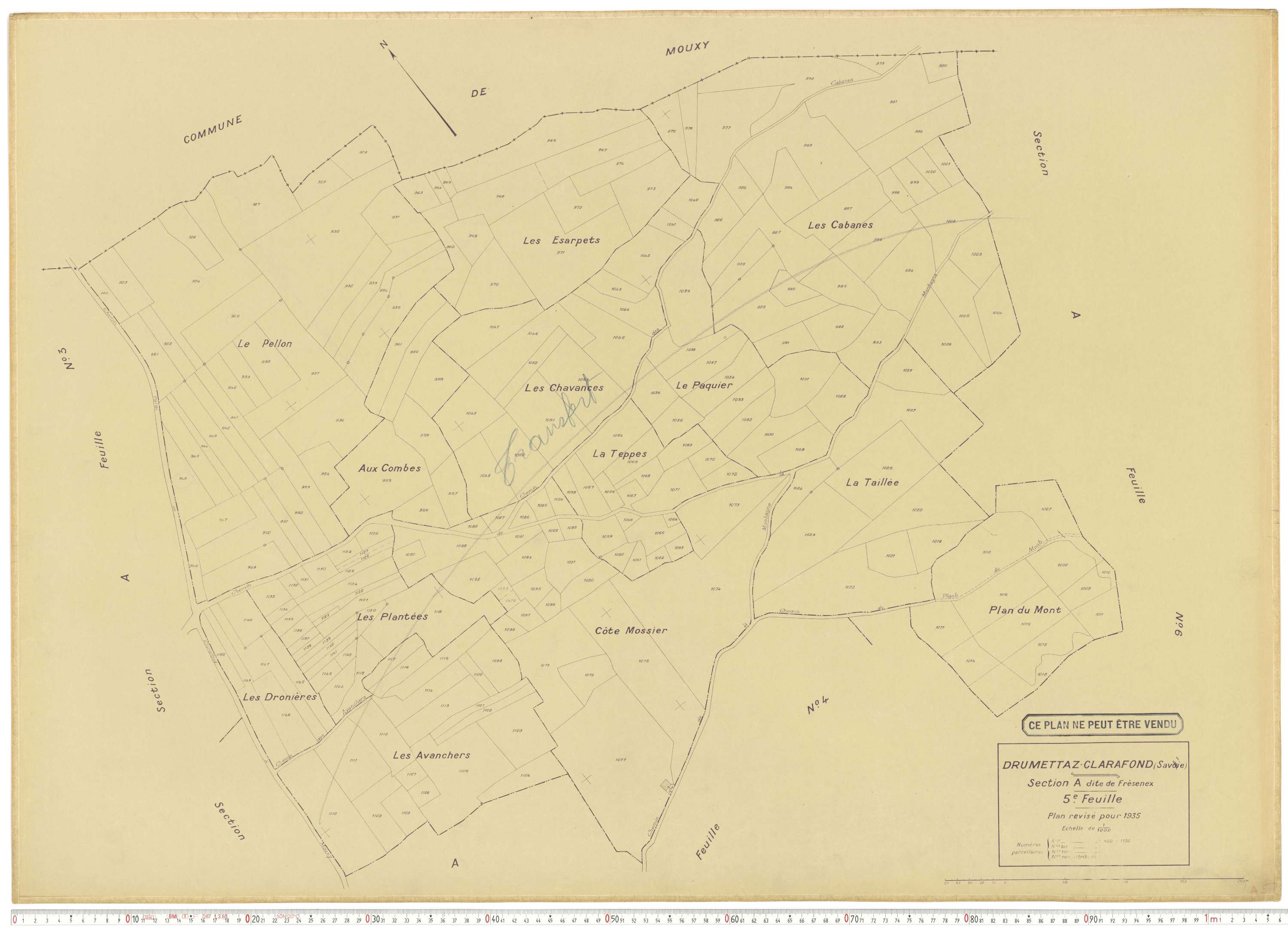 Drumettaz-Clarafond - Plans cadastraux du cadastre rénové en 1935 et mis à jour en 1988.