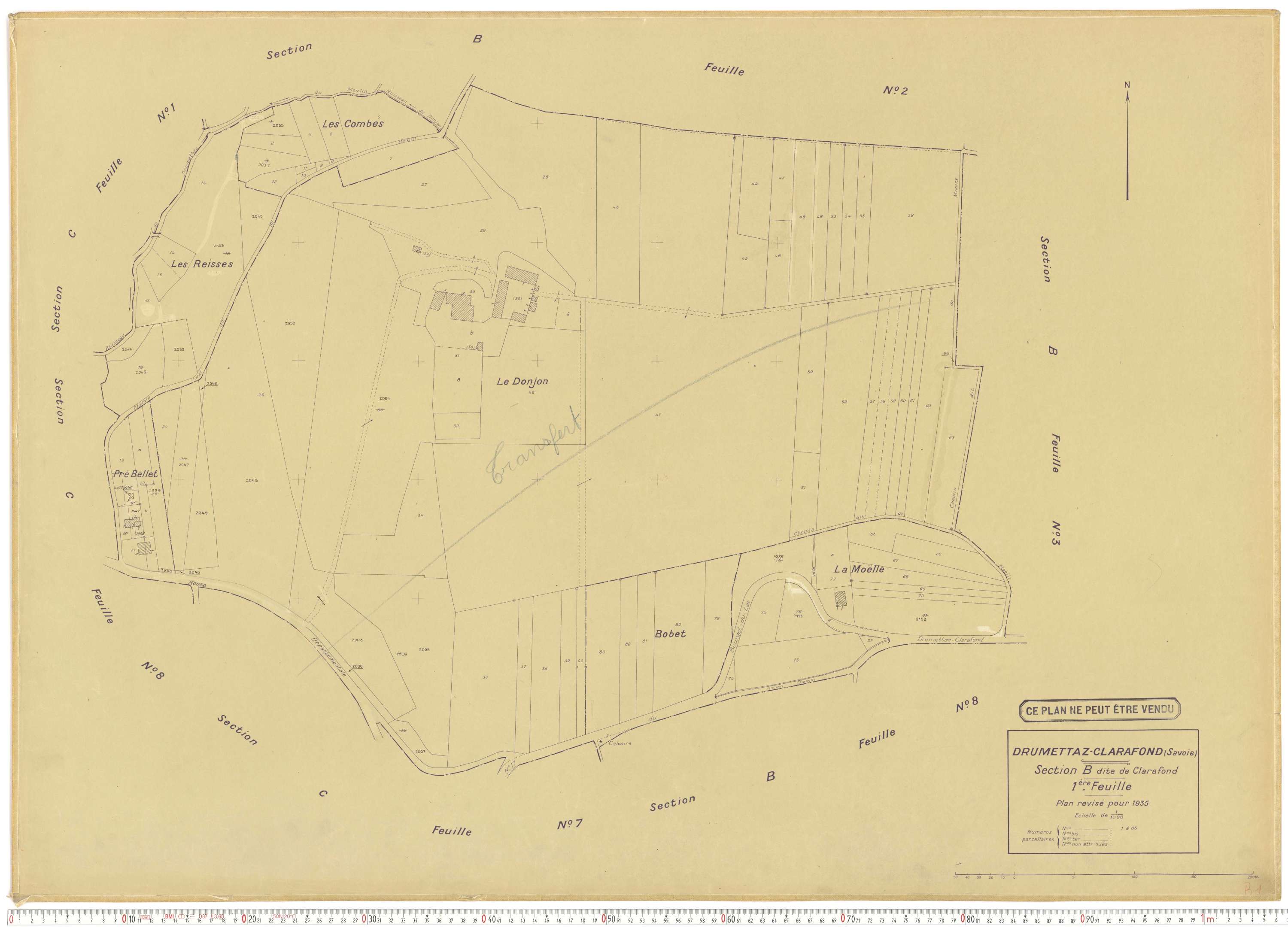 Drumettaz-Clarafond - Plans cadastraux du cadastre rénové en 1935 et mis à jour en 1988.