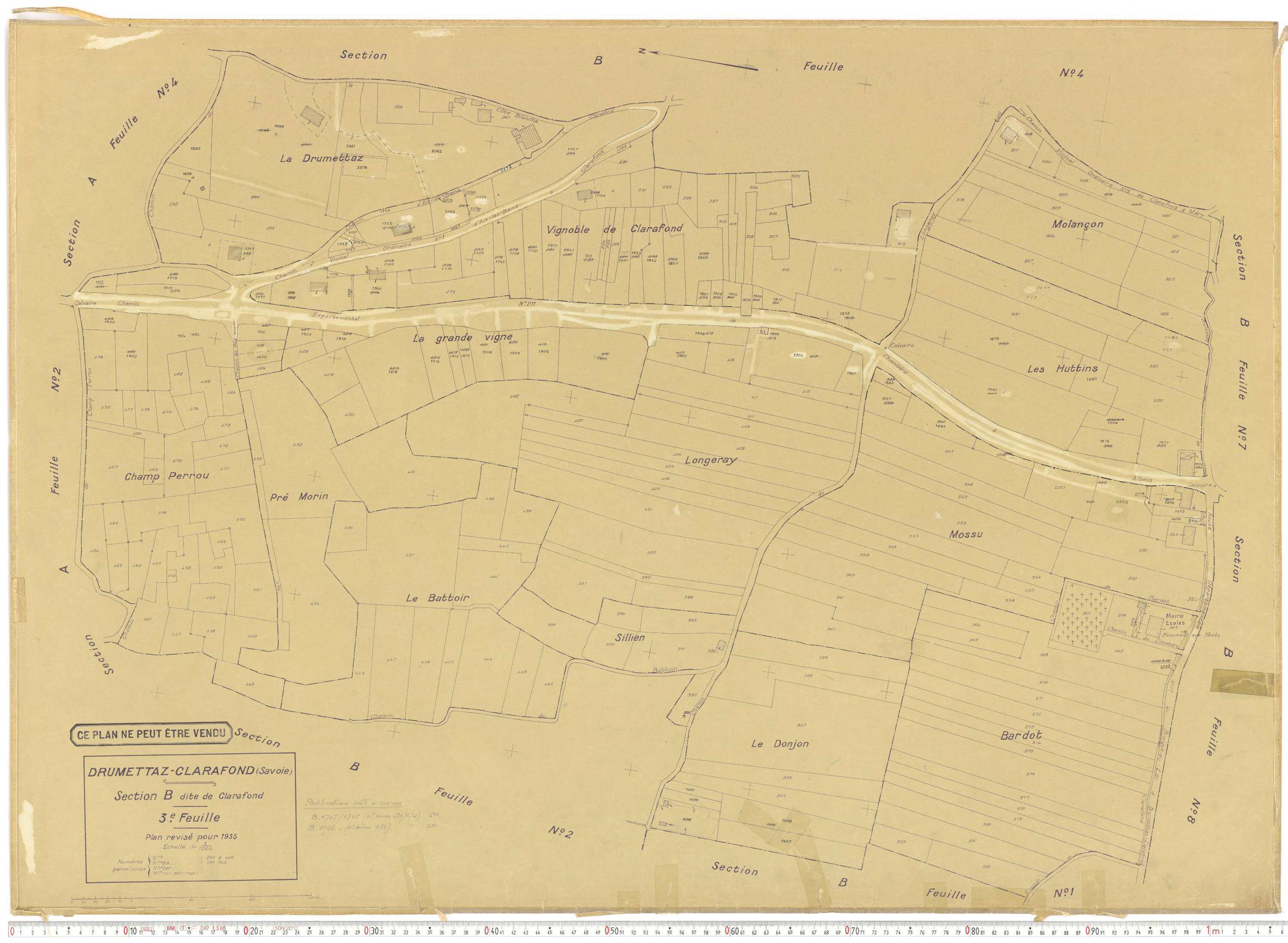Drumettaz-Clarafond - Plans cadastraux du cadastre rénové en 1935 et mis à jour en 1988.