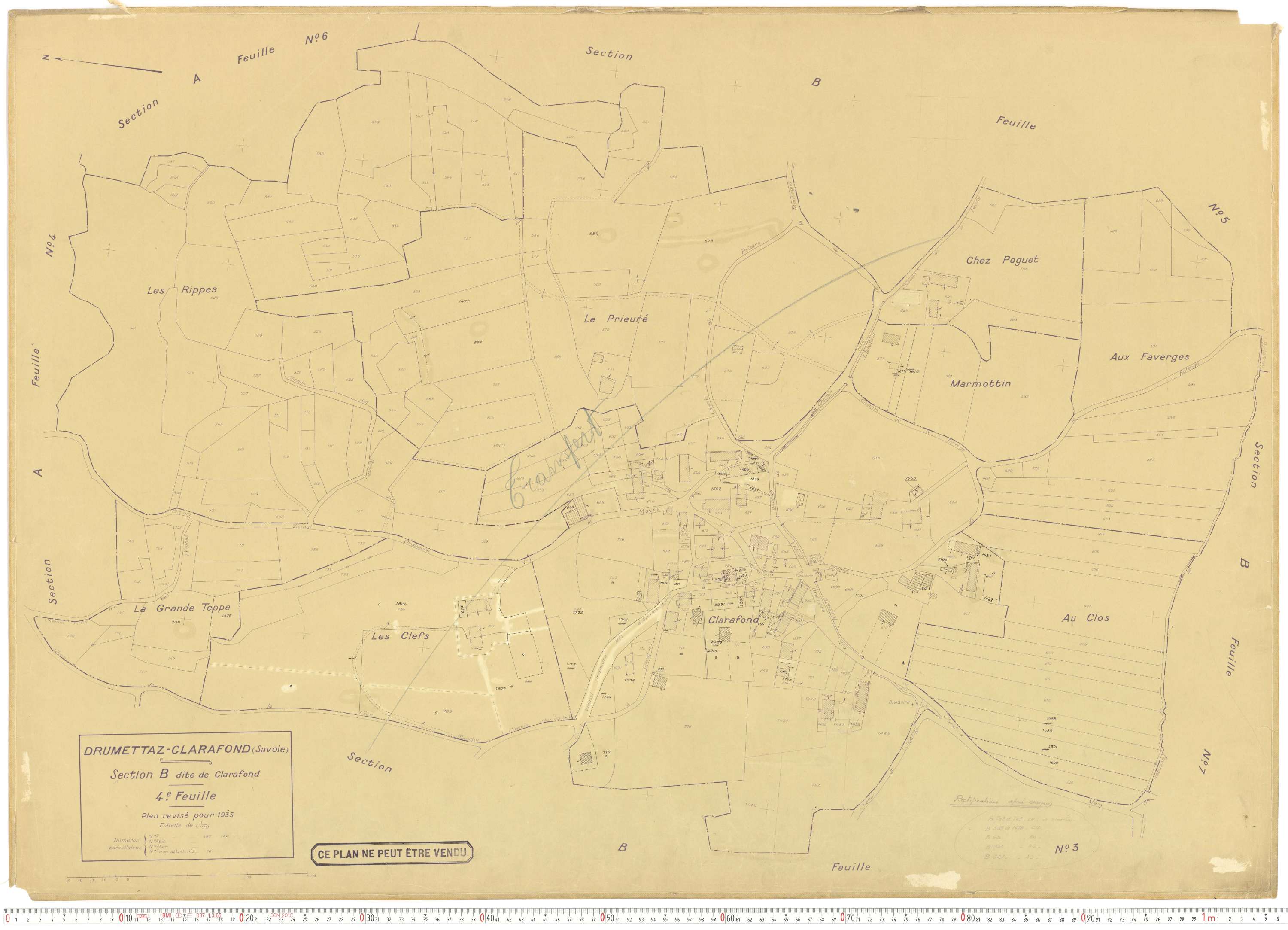 Drumettaz-Clarafond - Plans cadastraux du cadastre rénové en 1935 et mis à jour en 1988.