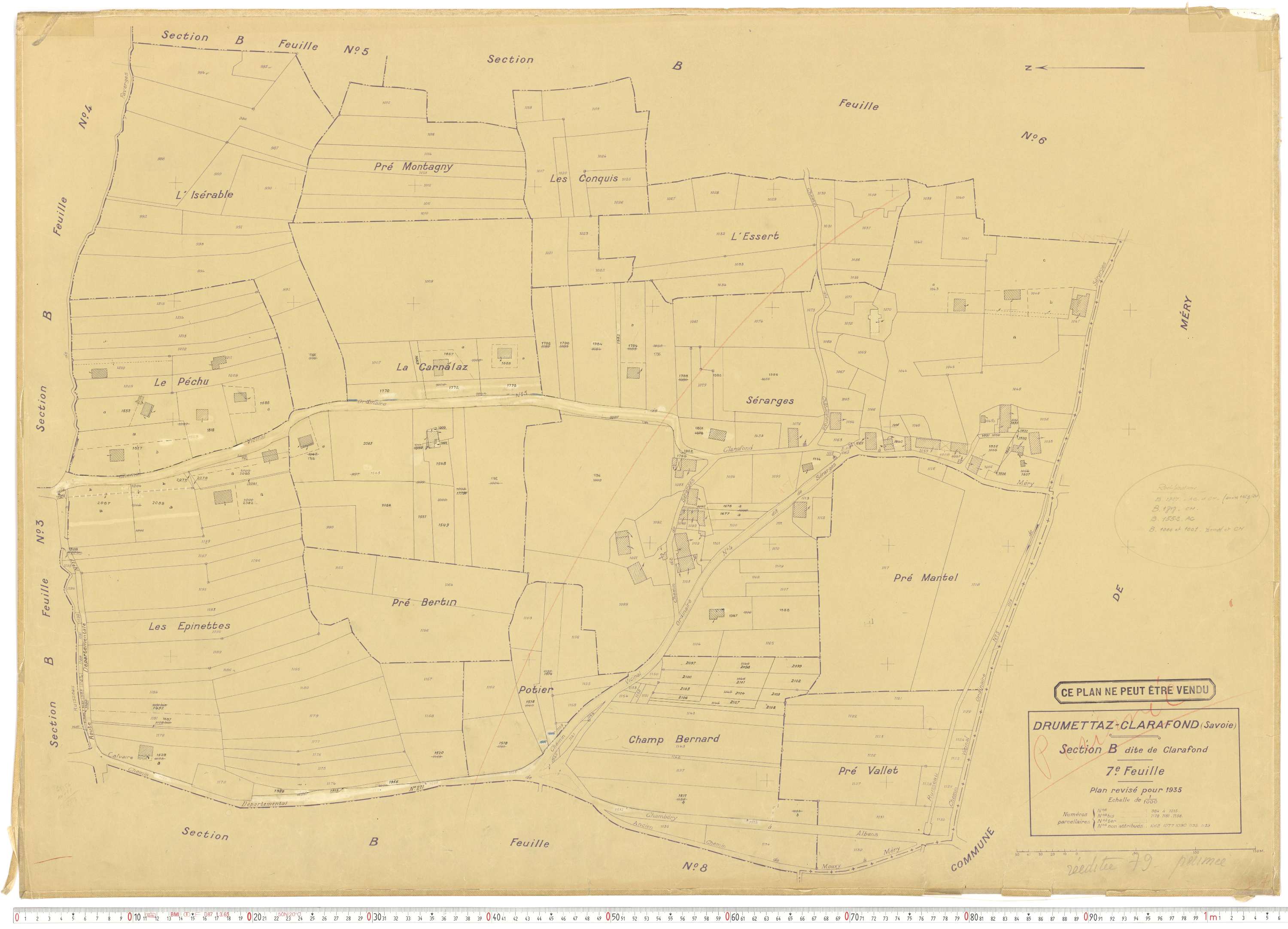 Drumettaz-Clarafond - Plans cadastraux du cadastre rénové en 1935 et mis à jour en 1988.
