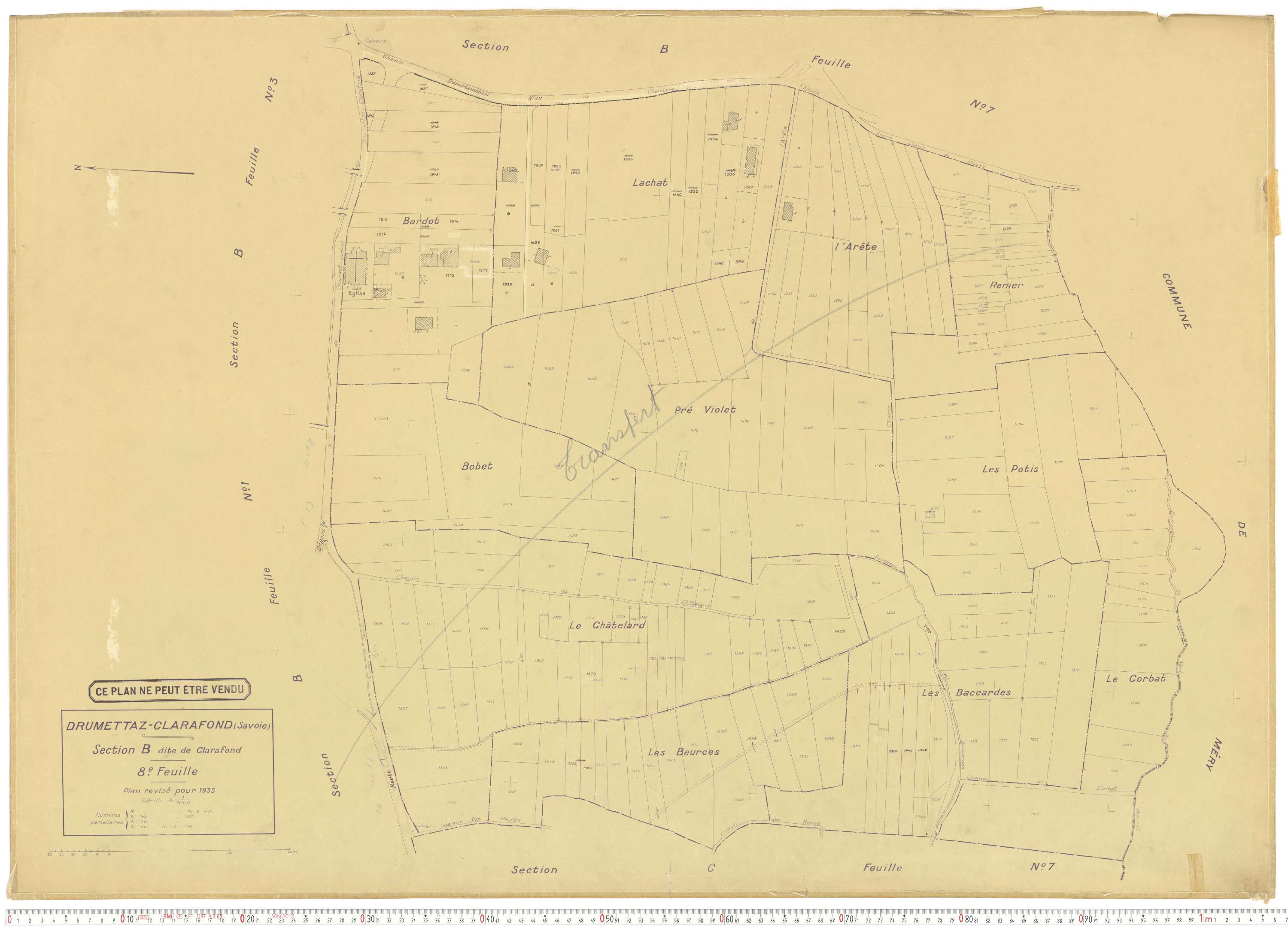 Drumettaz-Clarafond - Plans cadastraux du cadastre rénové en 1935 et mis à jour en 1988.