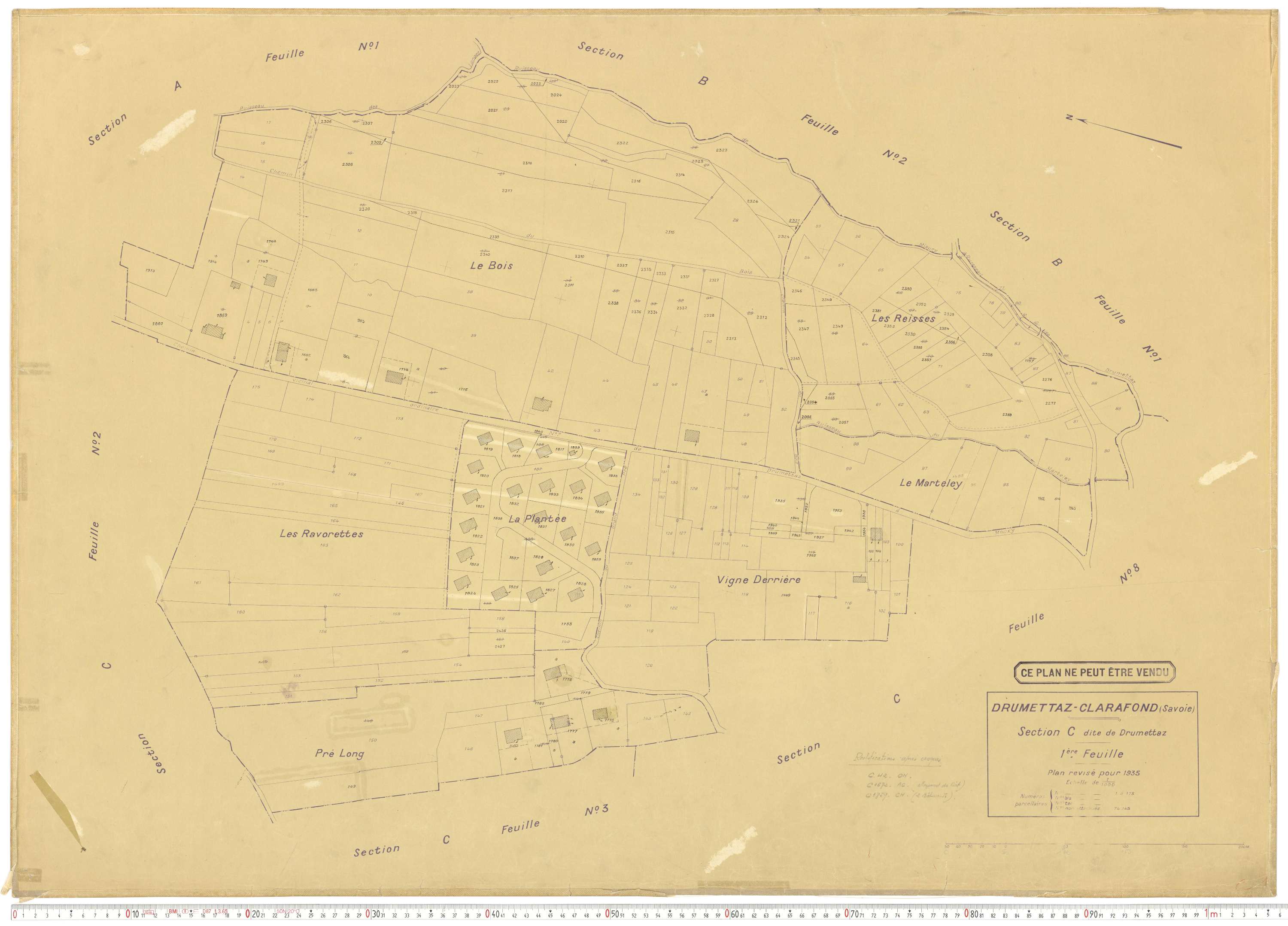 Drumettaz-Clarafond - Plans cadastraux du cadastre rénové en 1935 et mis à jour en 1988.