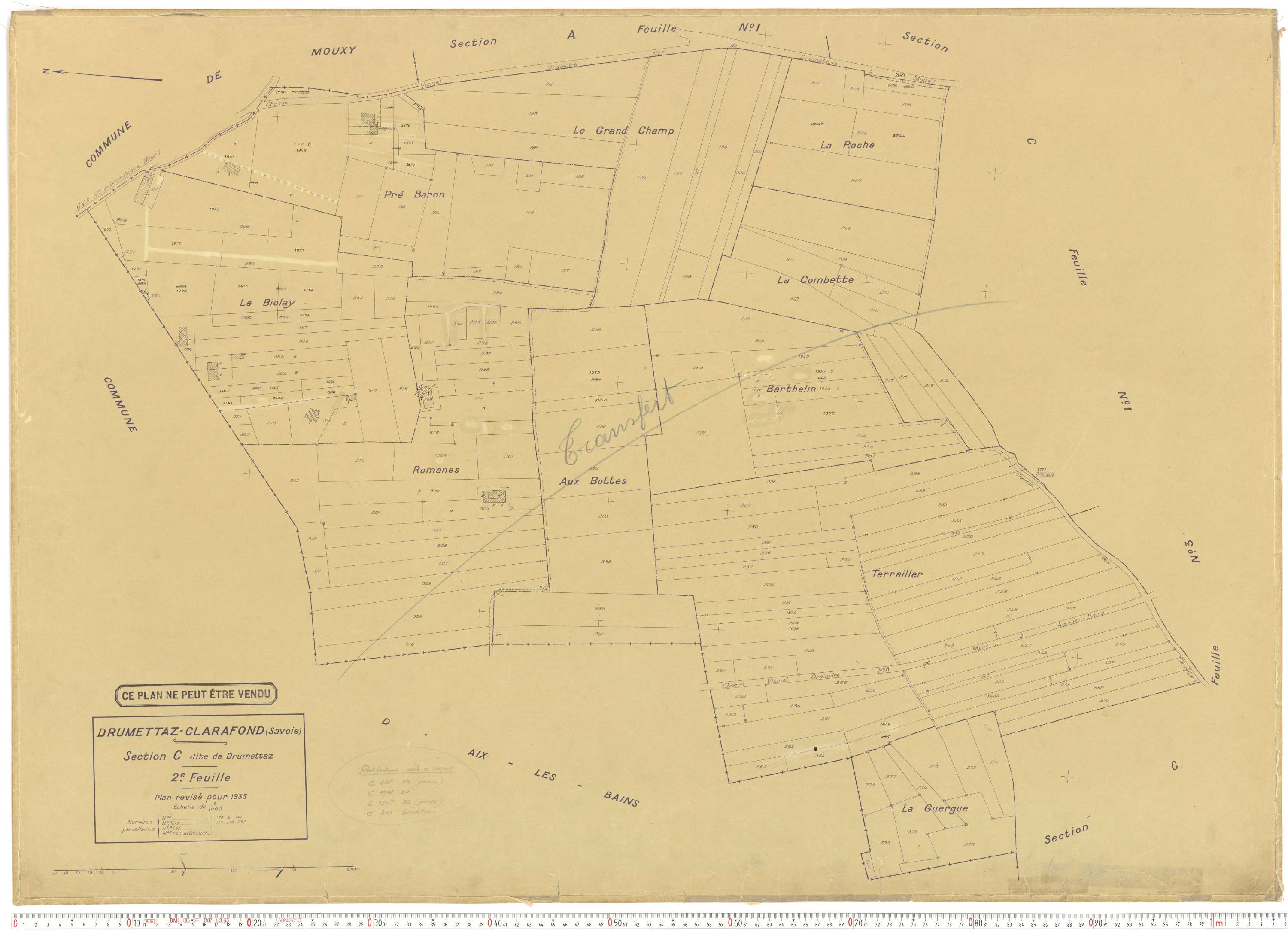 Drumettaz-Clarafond - Plans cadastraux du cadastre rénové en 1935 et mis à jour en 1988.