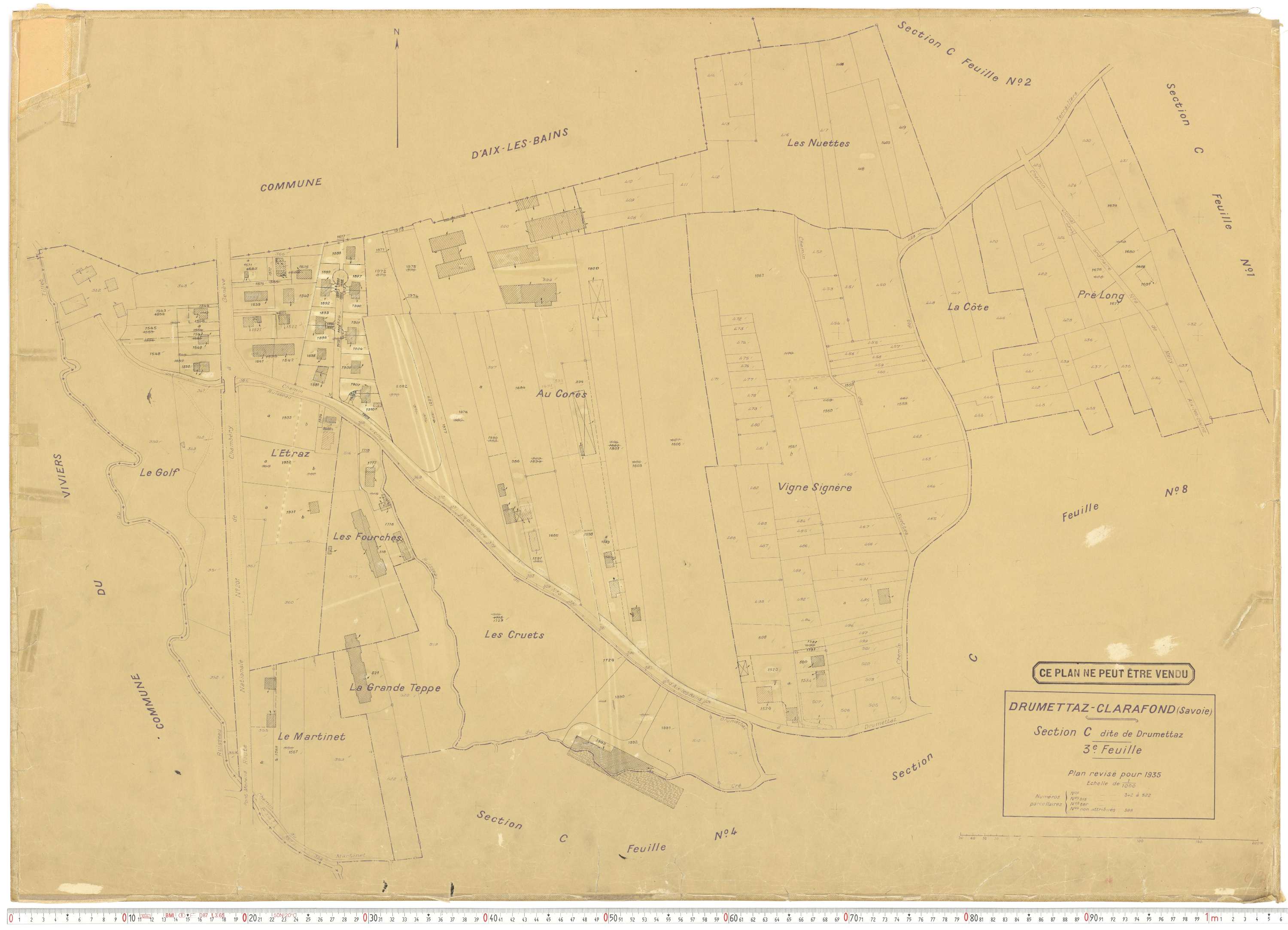 Drumettaz-Clarafond - Plans cadastraux du cadastre rénové en 1935 et mis à jour en 1988.
