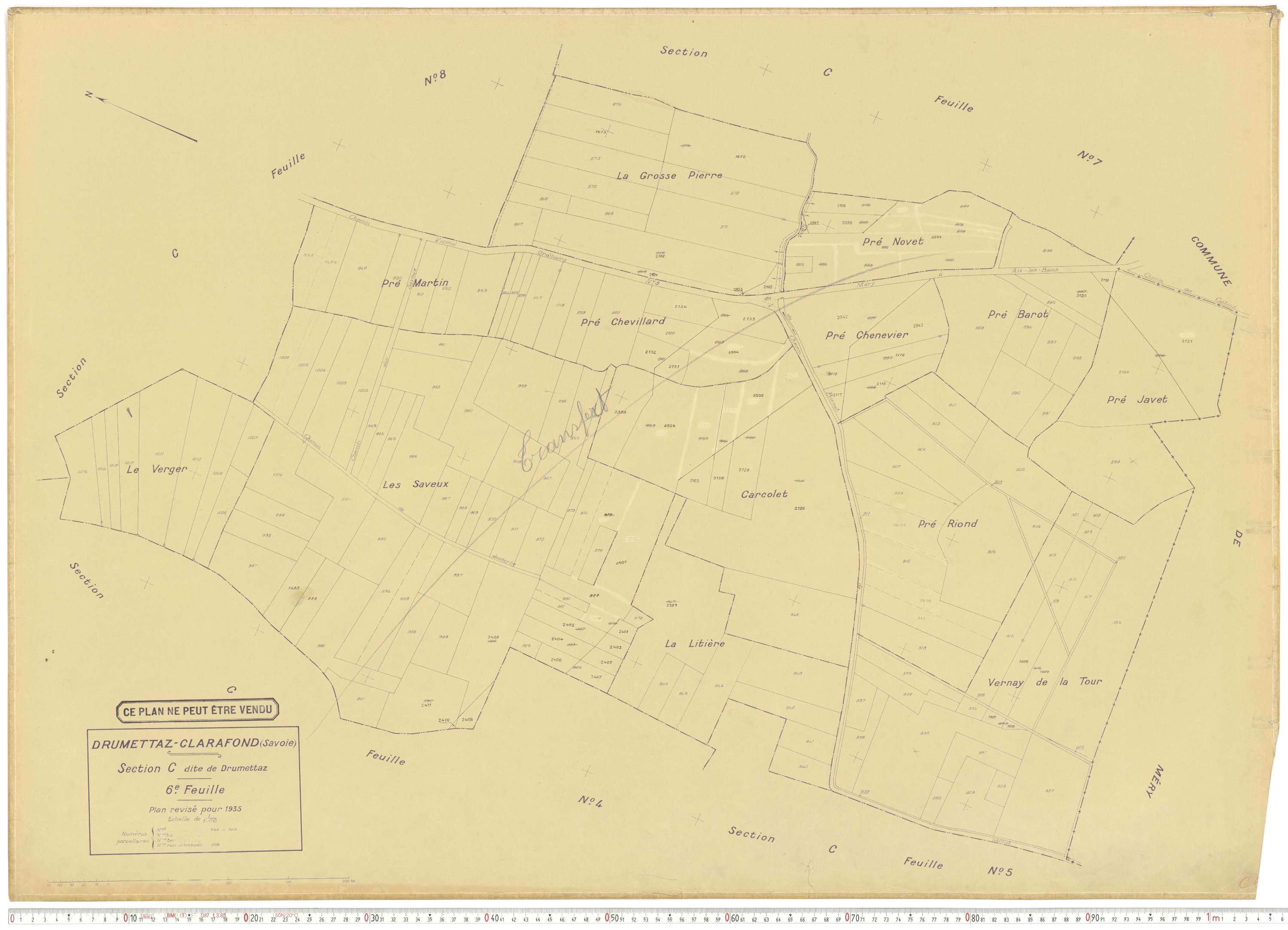 Drumettaz-Clarafond - Plans cadastraux du cadastre rénové en 1935 et mis à jour en 1988.