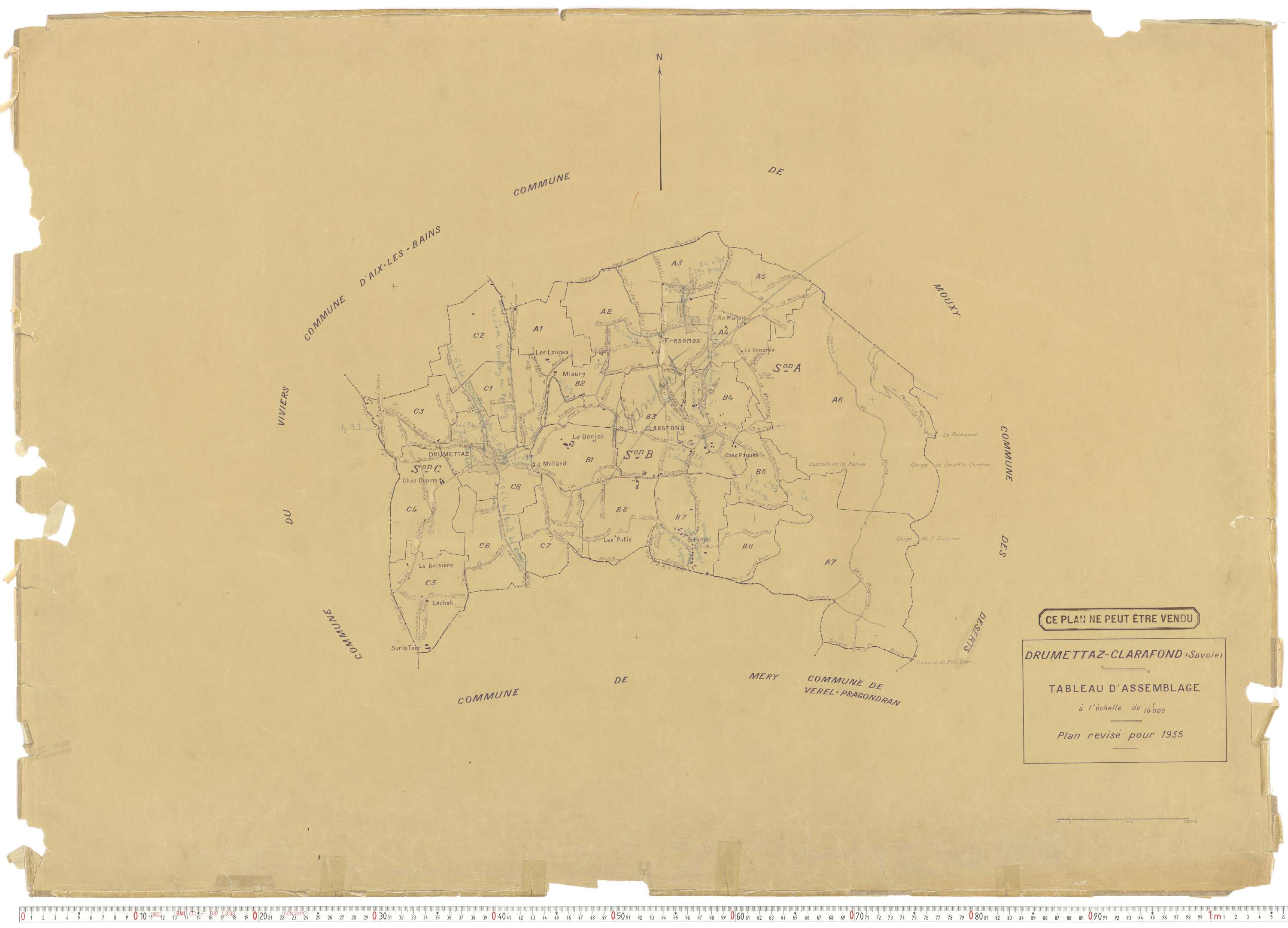Drumettaz-Clarafond - Plans cadastraux du cadastre rénové en 1935 et mis à jour en 1988.