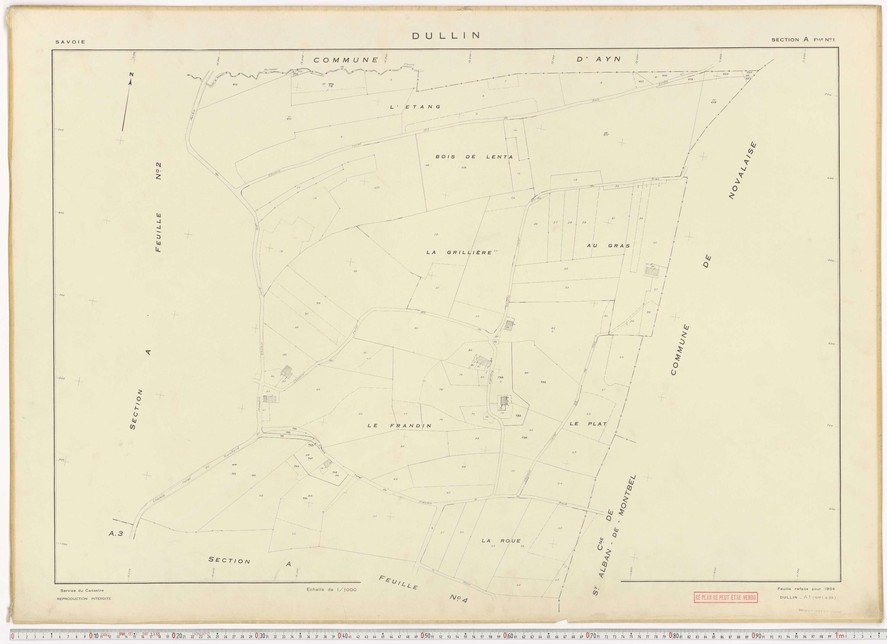 Dullin - Plans cadastraux du cadastre rénové en 1954 et mis à jour en 1988.