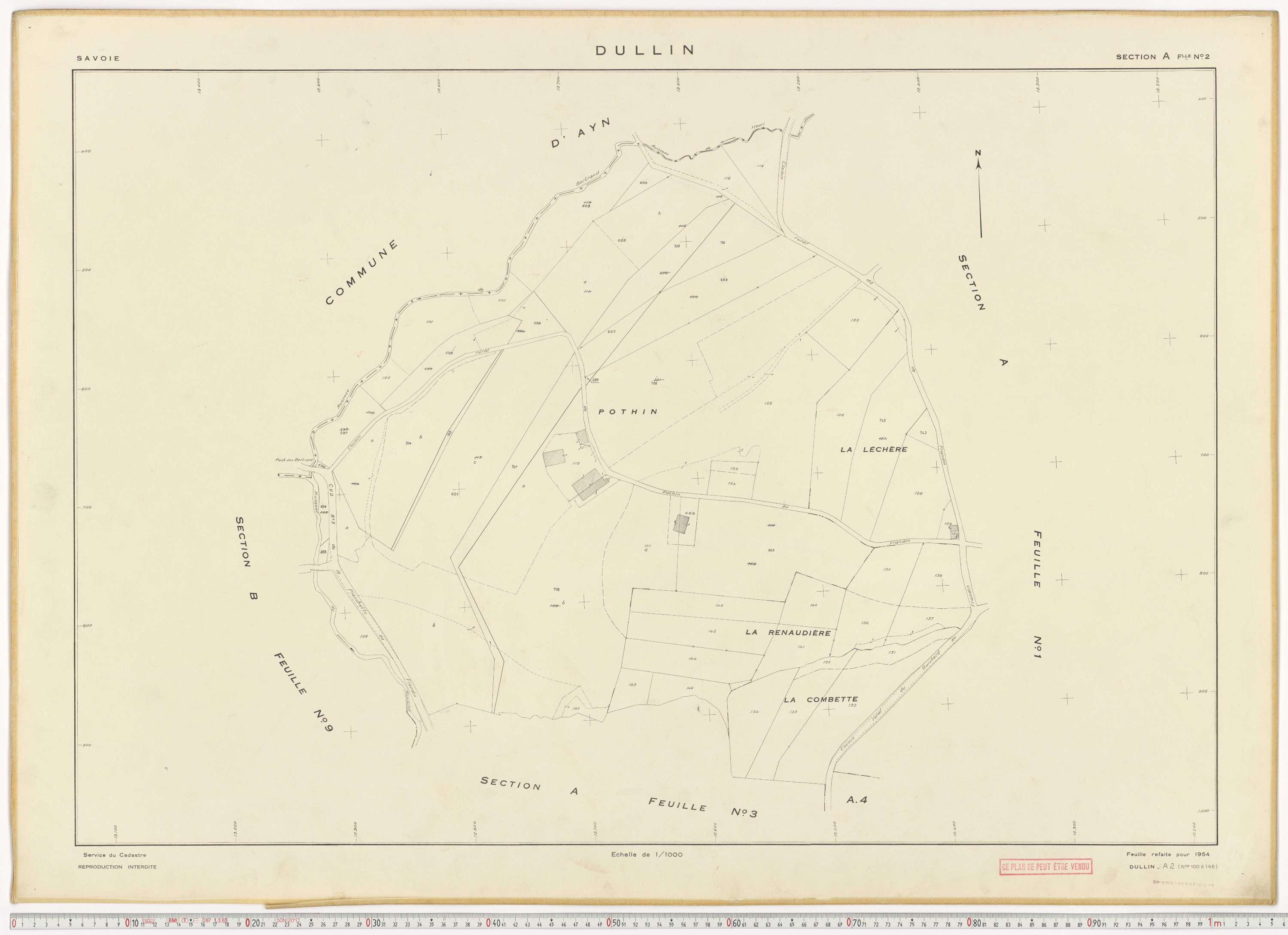 Dullin - Plans cadastraux du cadastre rénové en 1954 et mis à jour en 1988.