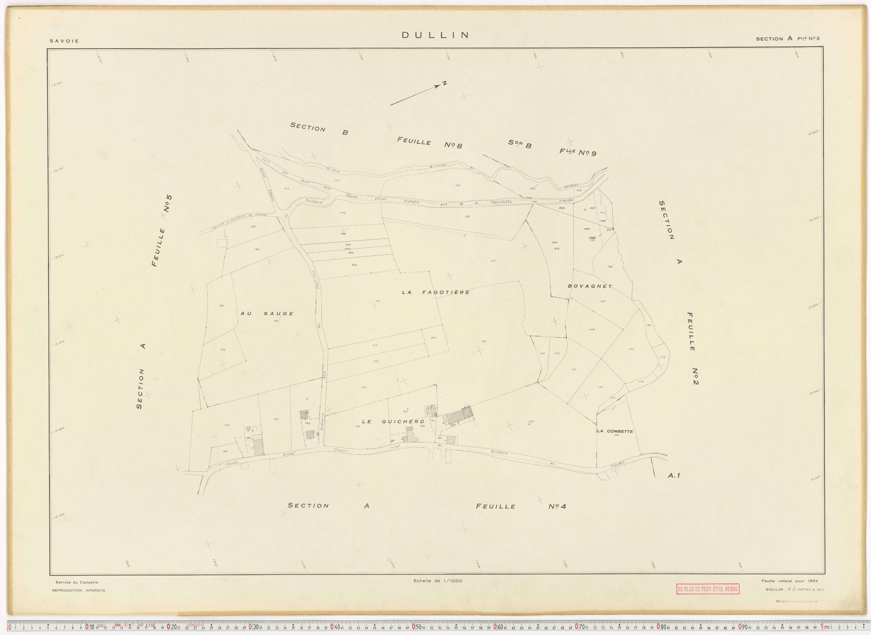 Dullin - Plans cadastraux du cadastre rénové en 1954 et mis à jour en 1988.