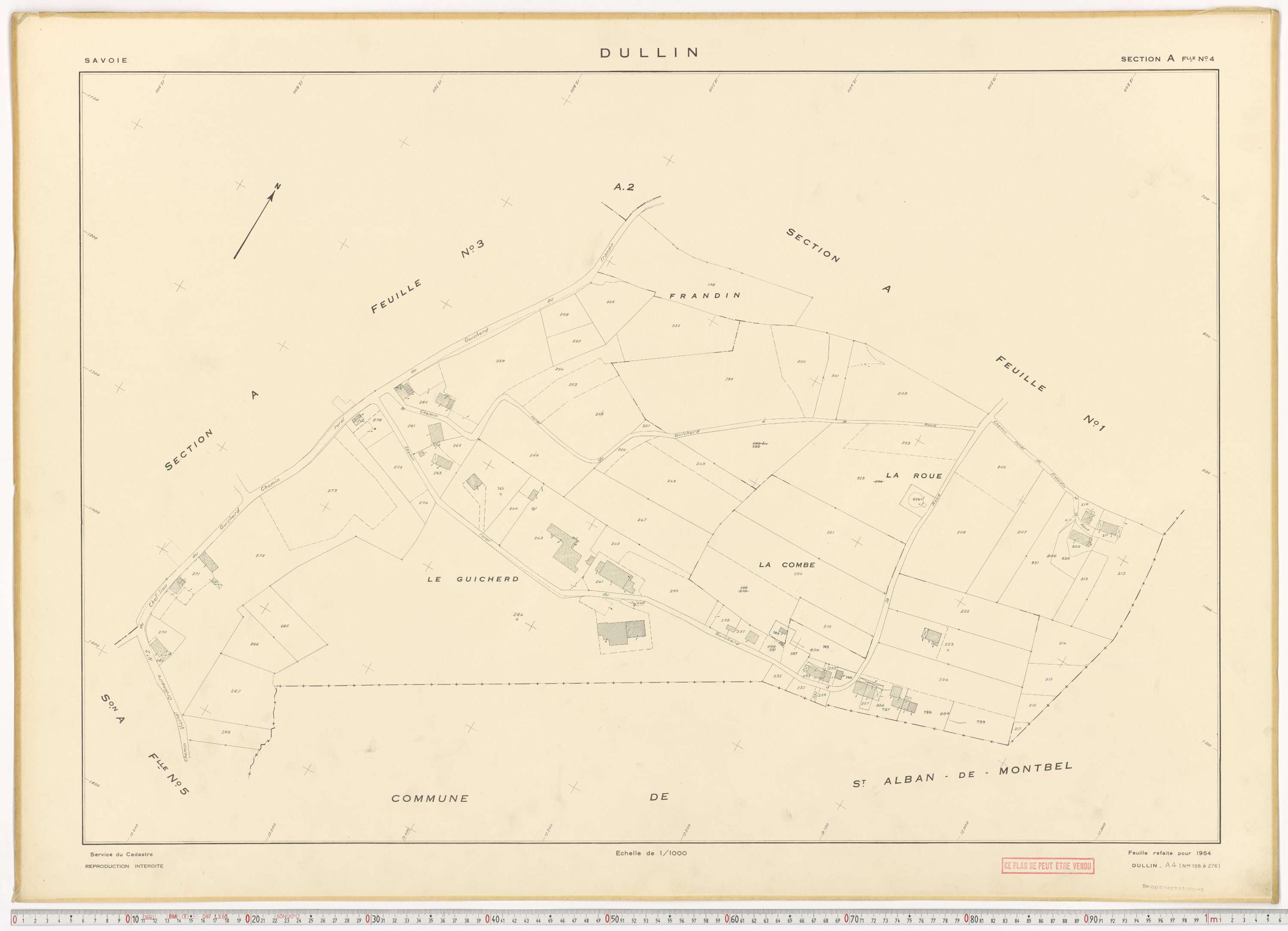 Dullin - Plans cadastraux du cadastre rénové en 1954 et mis à jour en 1988.