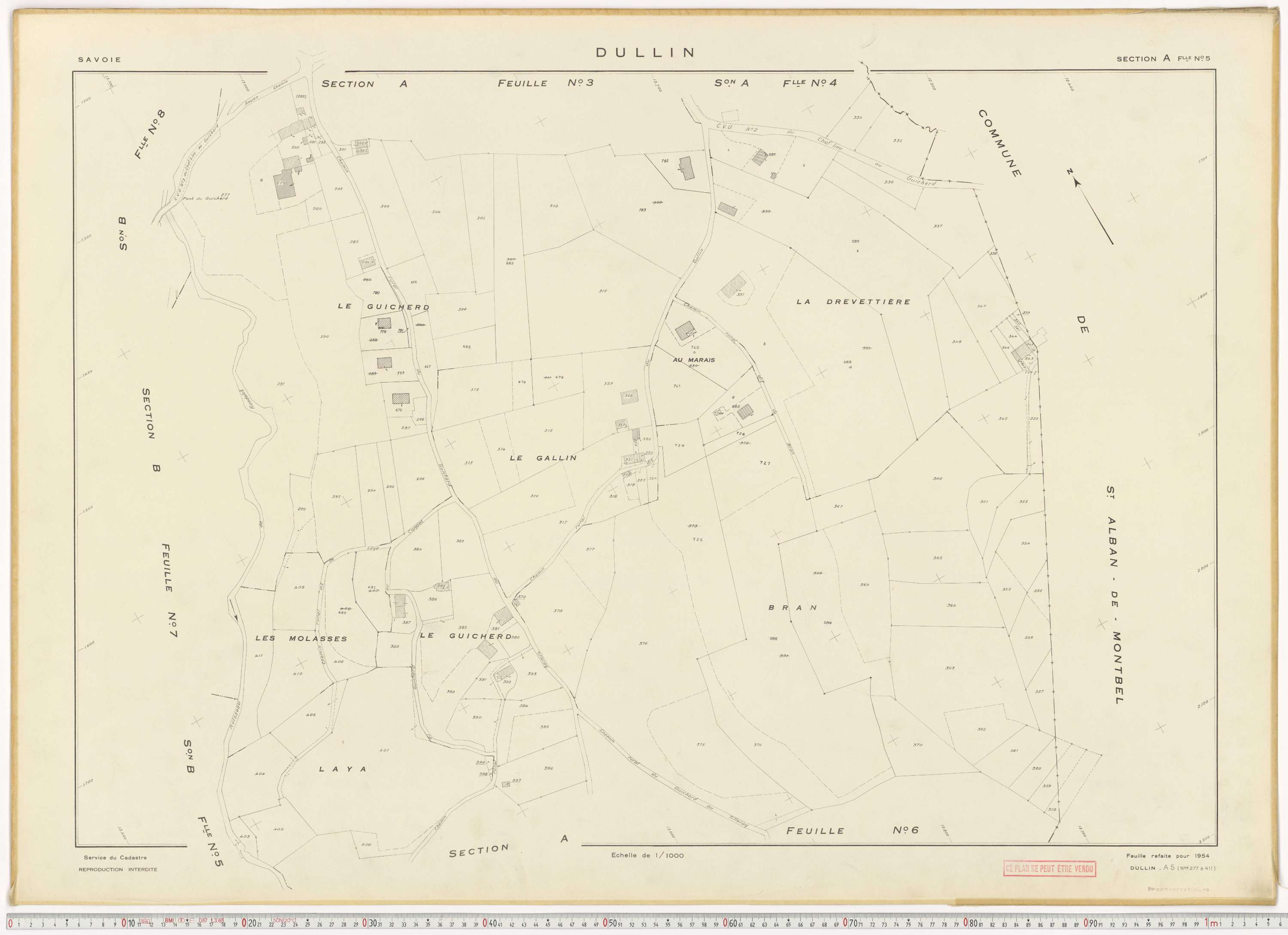 Dullin - Plans cadastraux du cadastre rénové en 1954 et mis à jour en 1988.