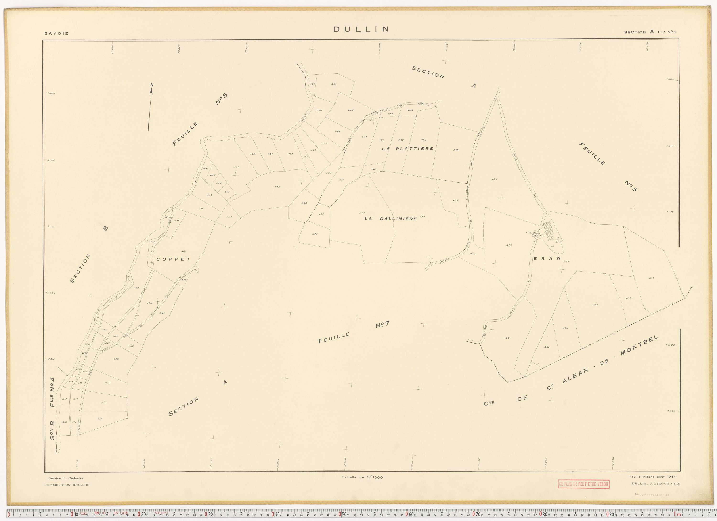 Dullin - Plans cadastraux du cadastre rénové en 1954 et mis à jour en 1988.