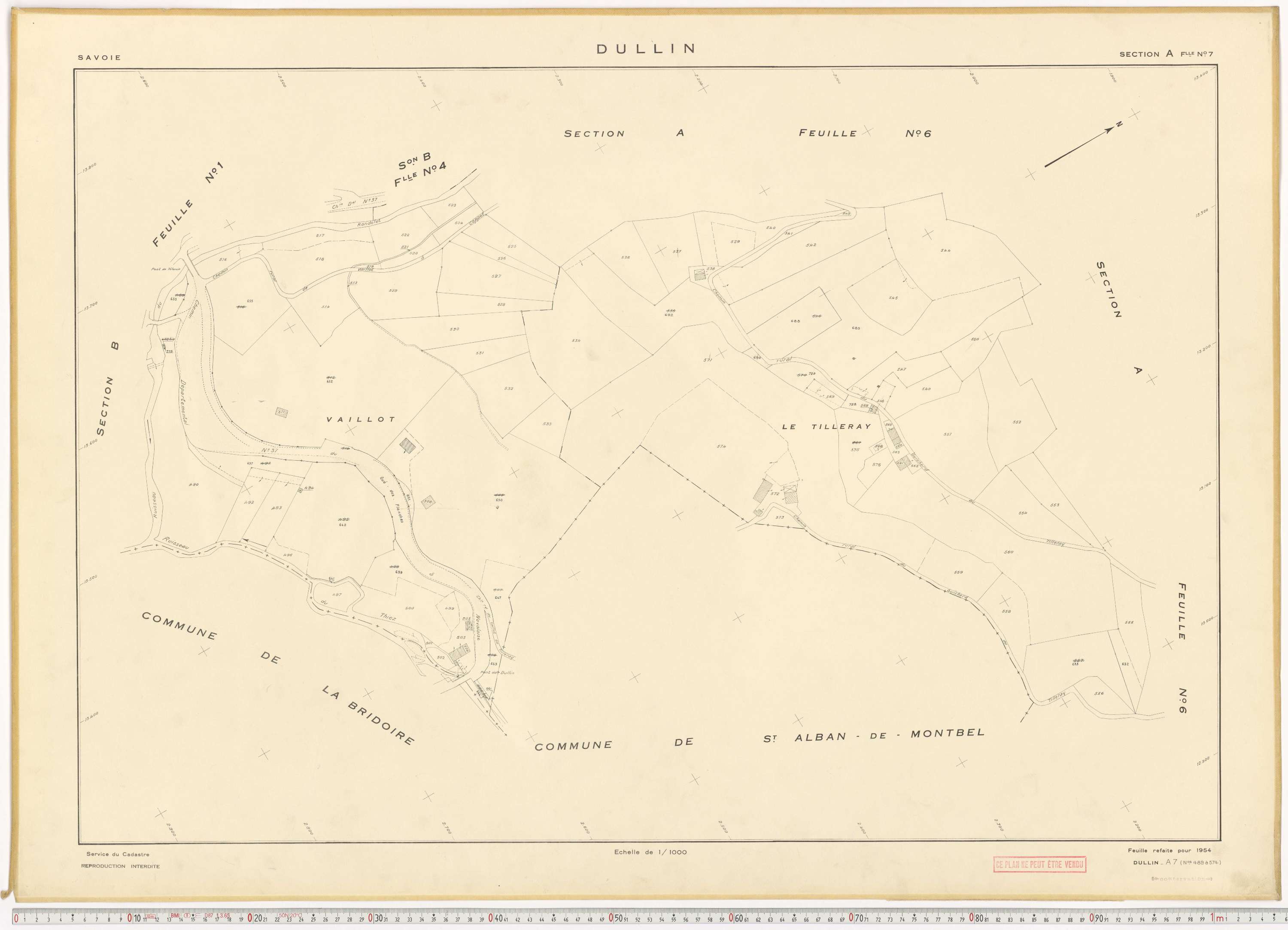 Dullin - Plans cadastraux du cadastre rénové en 1954 et mis à jour en 1988.