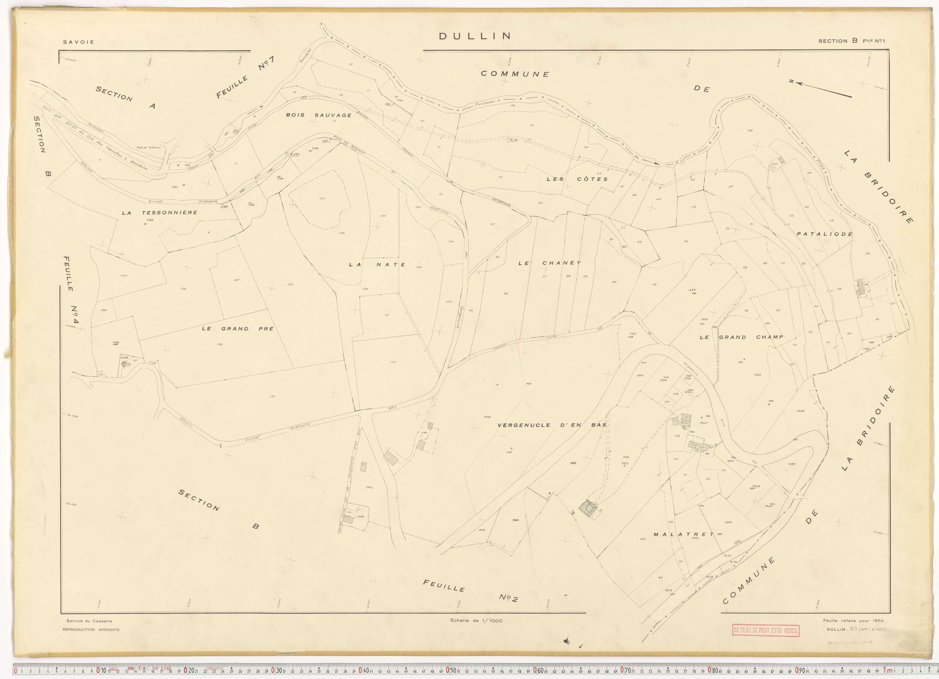 Dullin - Plans cadastraux du cadastre rénové en 1954 et mis à jour en 1988.