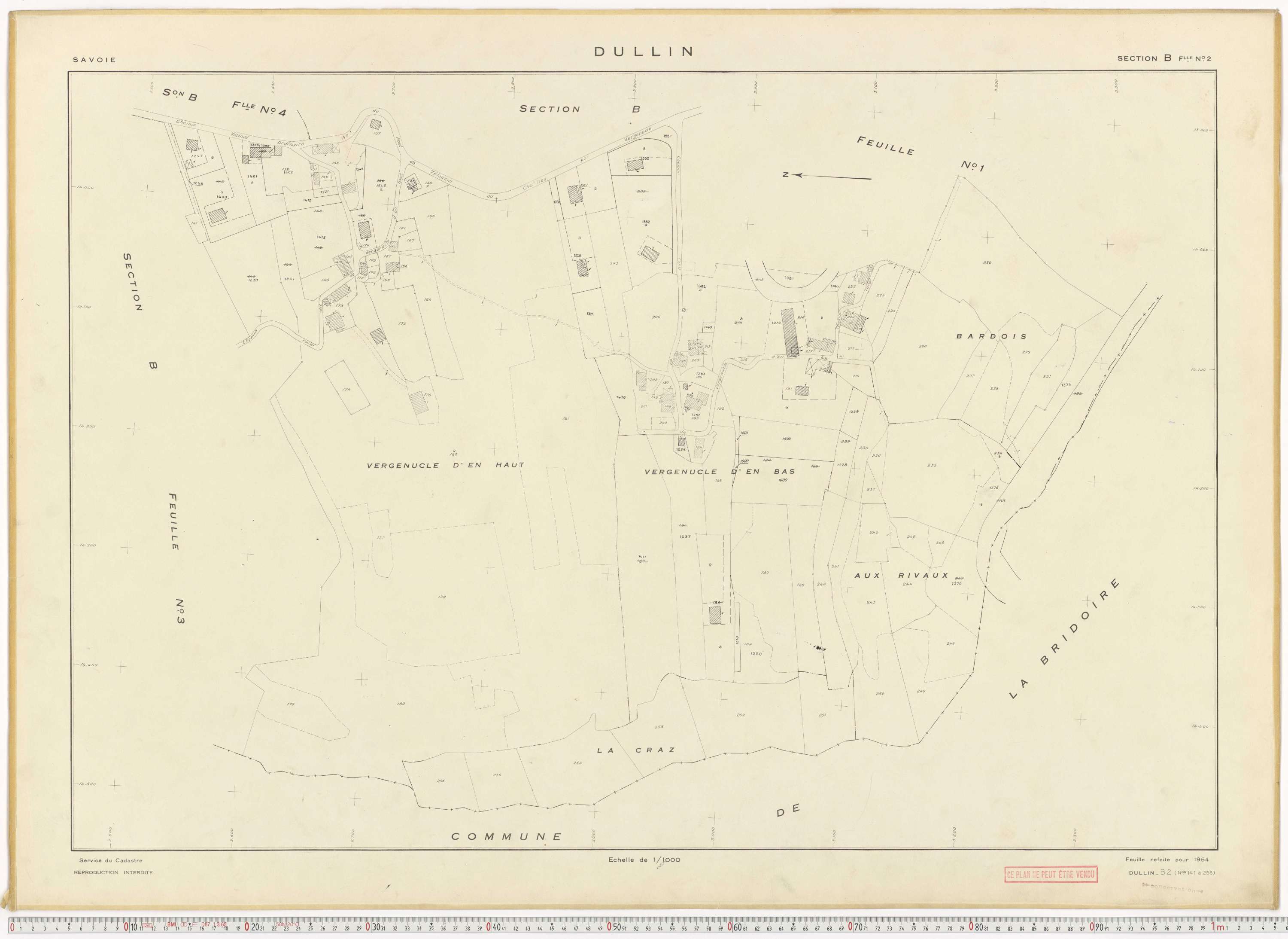 Dullin - Plans cadastraux du cadastre rénové en 1954 et mis à jour en 1988.