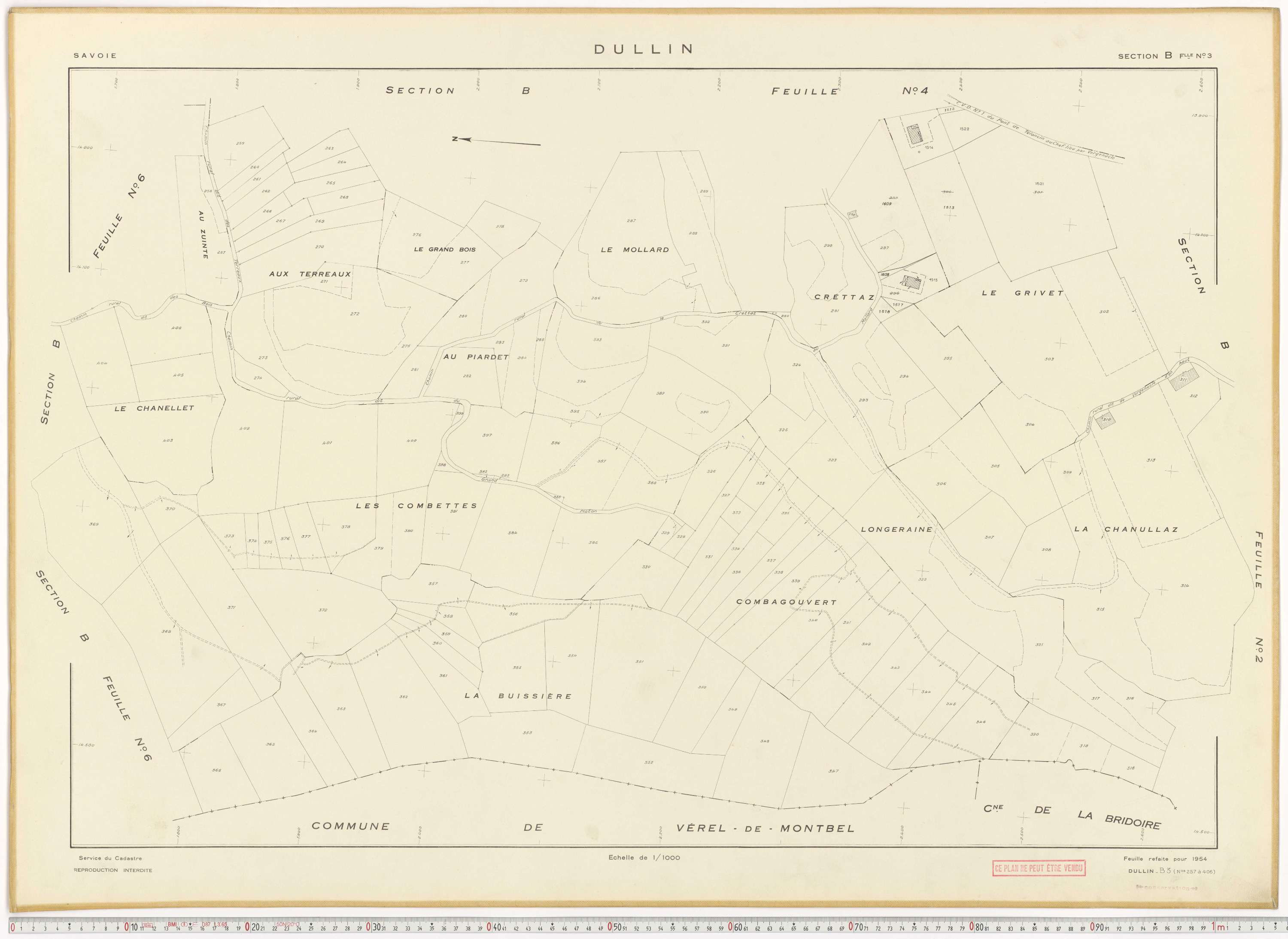 Dullin - Plans cadastraux du cadastre rénové en 1954 et mis à jour en 1988.