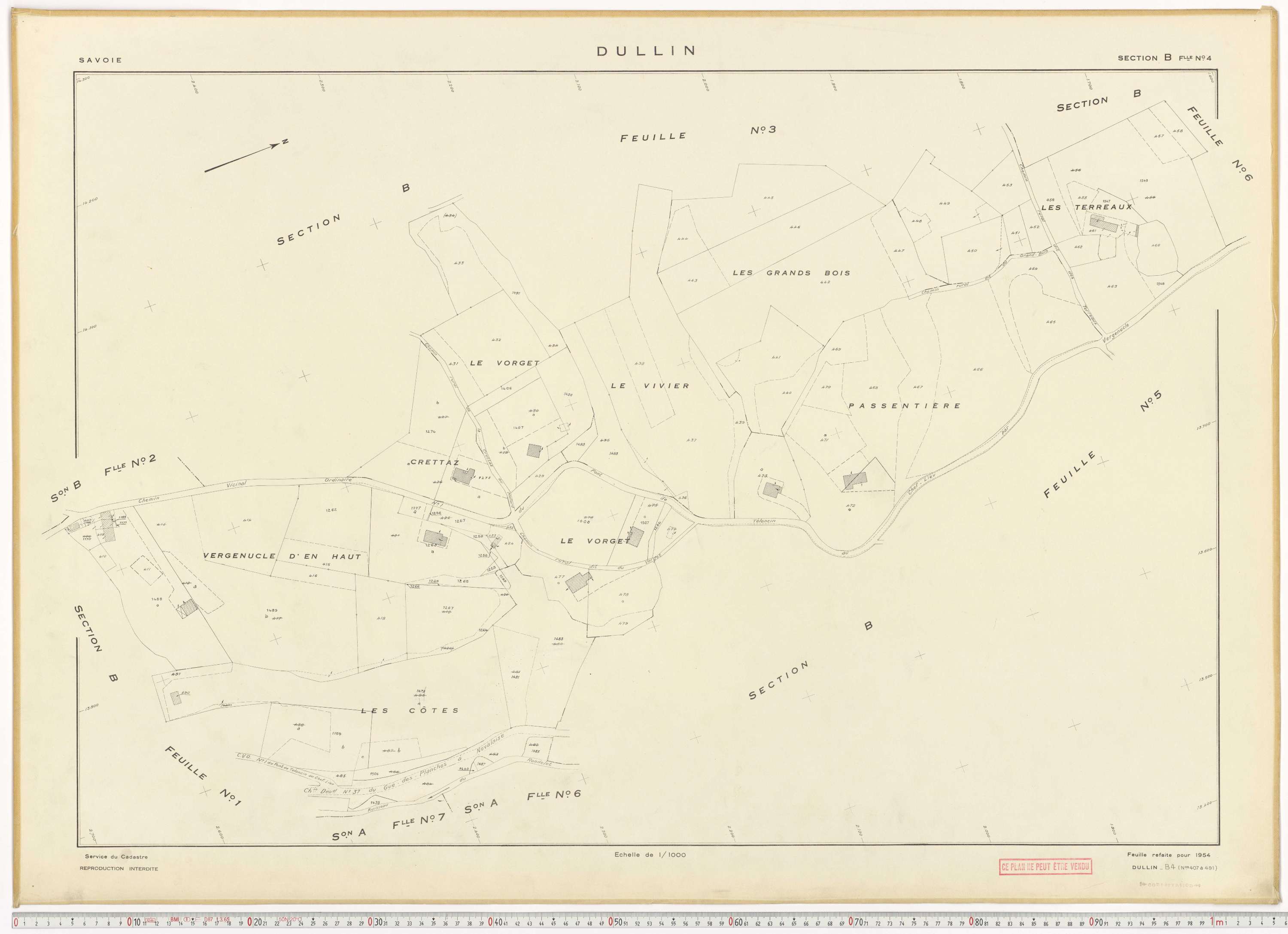 Dullin - Plans cadastraux du cadastre rénové en 1954 et mis à jour en 1988.