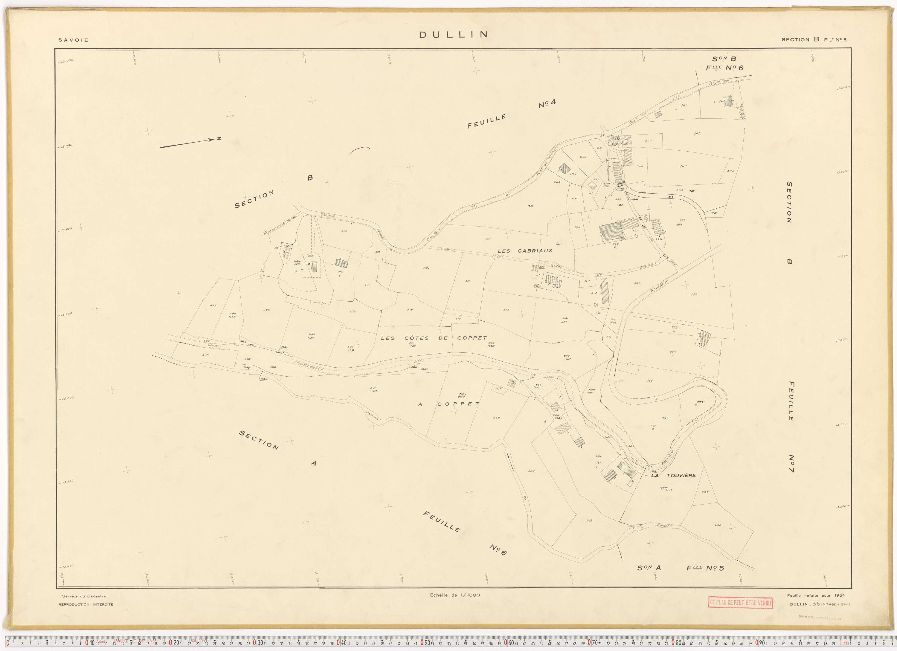Dullin - Plans cadastraux du cadastre rénové en 1954 et mis à jour en 1988.