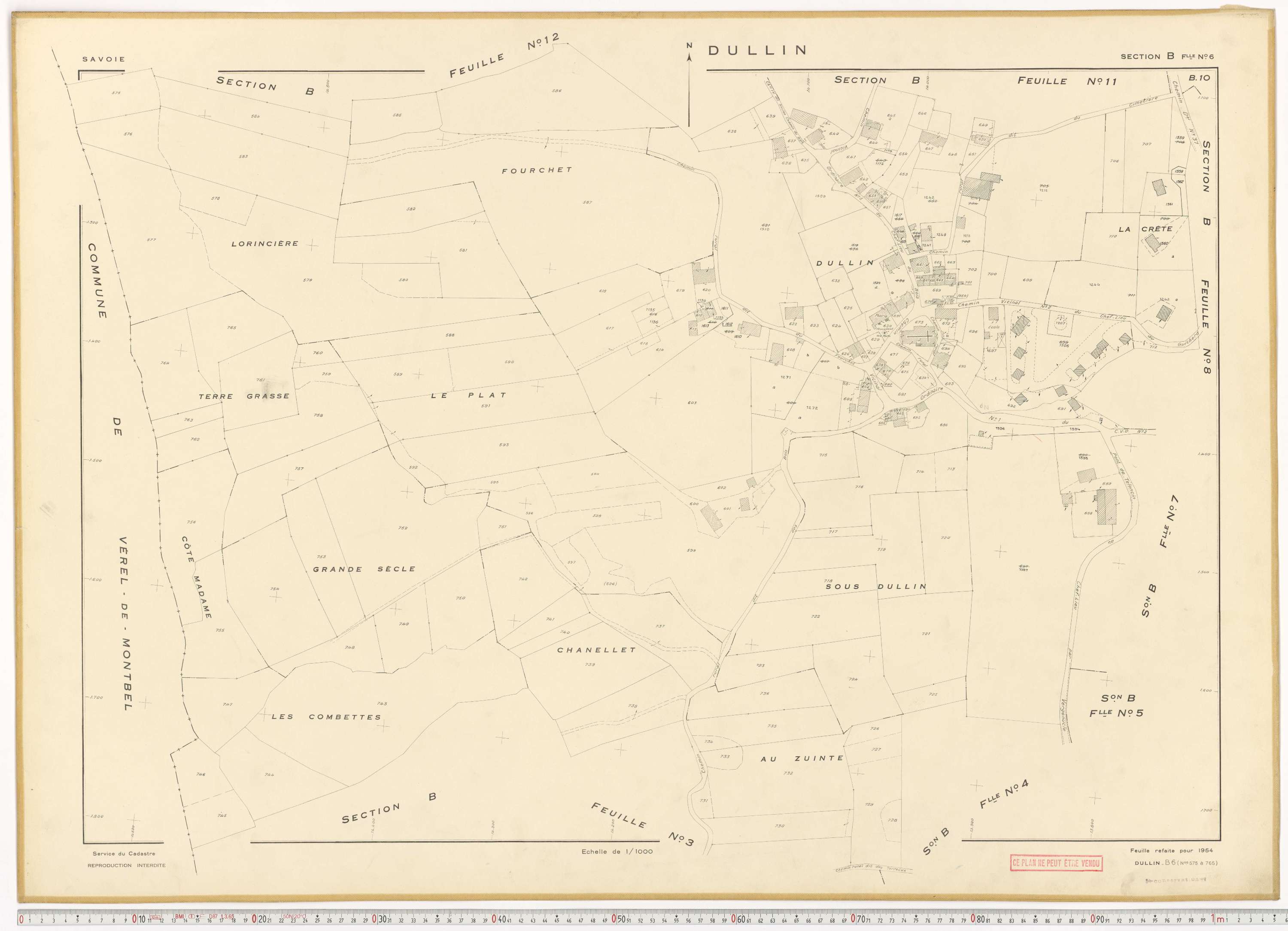Dullin - Plans cadastraux du cadastre rénové en 1954 et mis à jour en 1988.