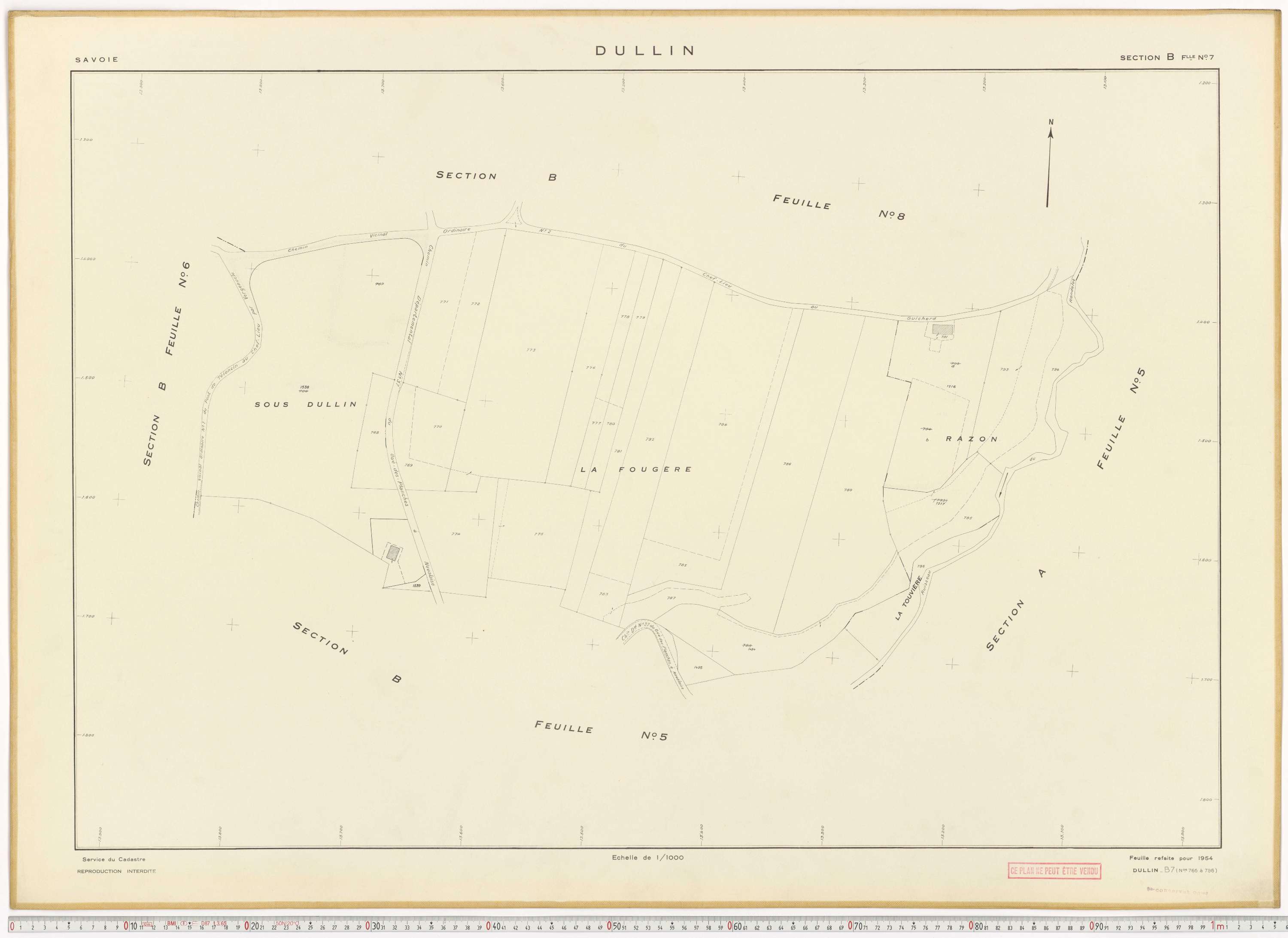 Dullin - Plans cadastraux du cadastre rénové en 1954 et mis à jour en 1988.