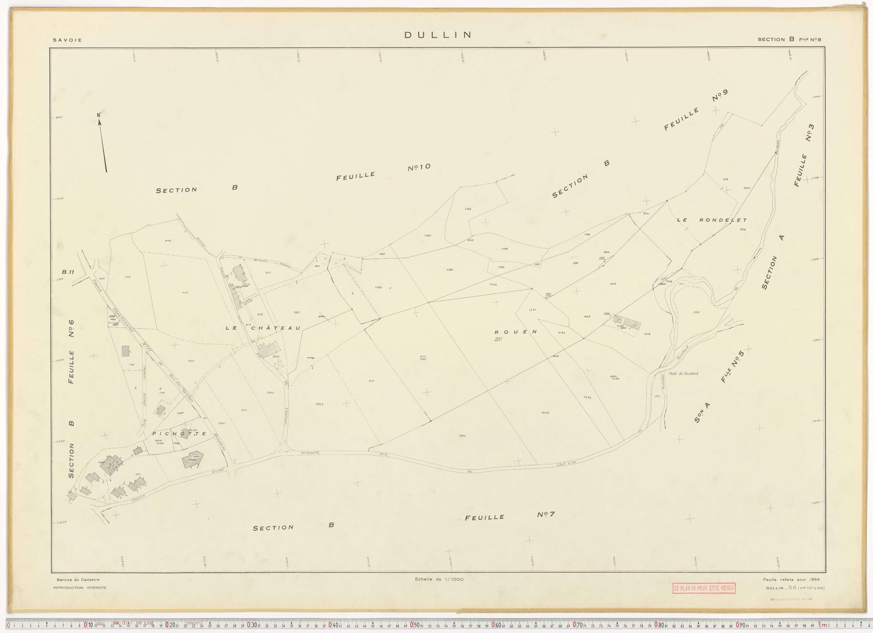 Dullin - Plans cadastraux du cadastre rénové en 1954 et mis à jour en 1988.