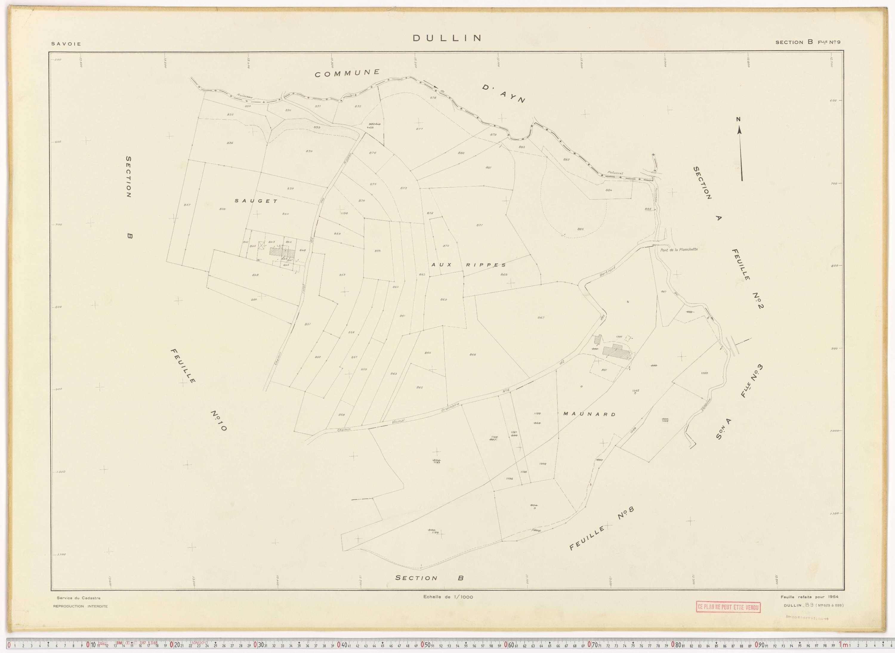 Dullin - Plans cadastraux du cadastre rénové en 1954 et mis à jour en 1988.