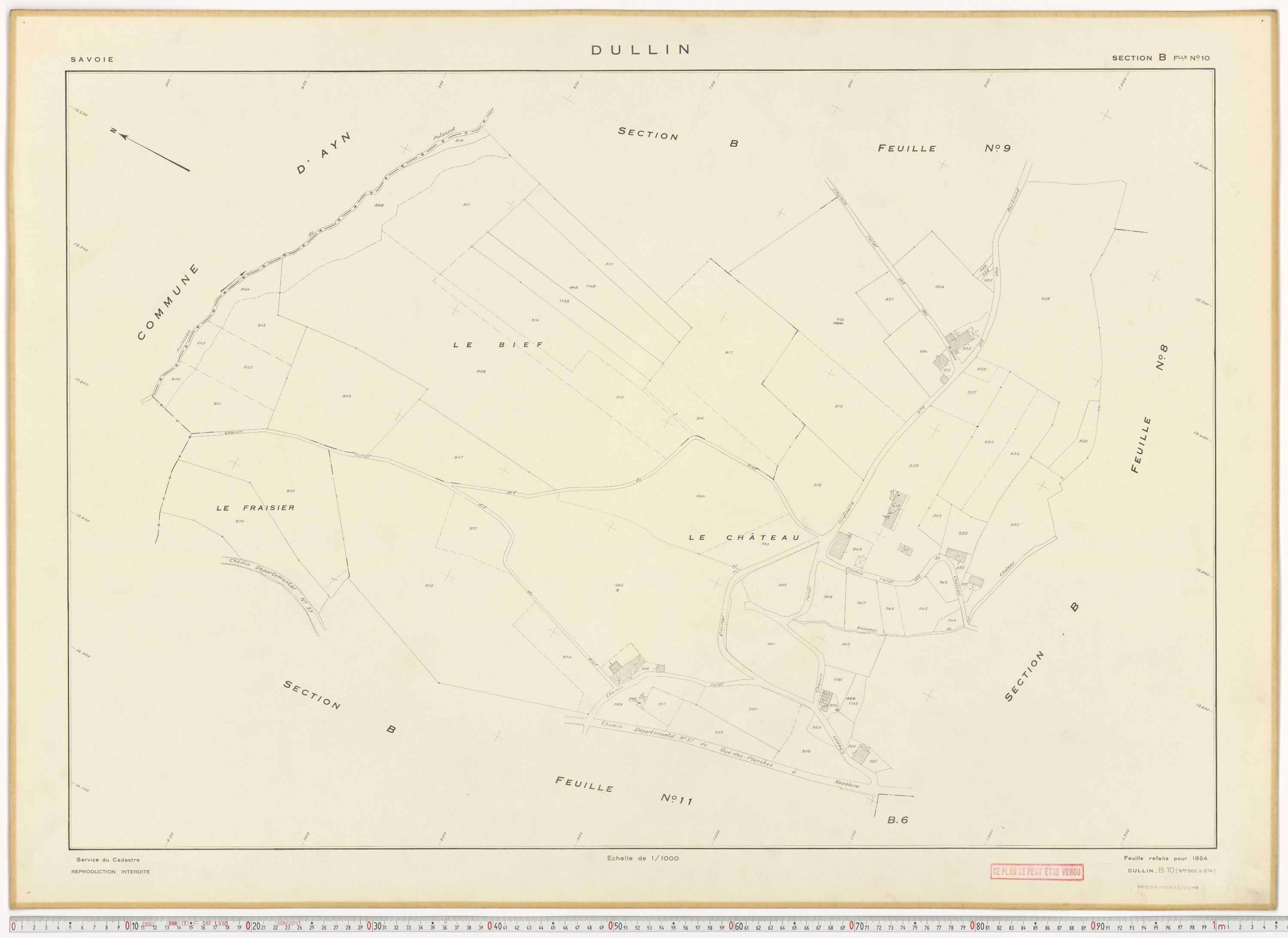 Dullin - Plans cadastraux du cadastre rénové en 1954 et mis à jour en 1988.