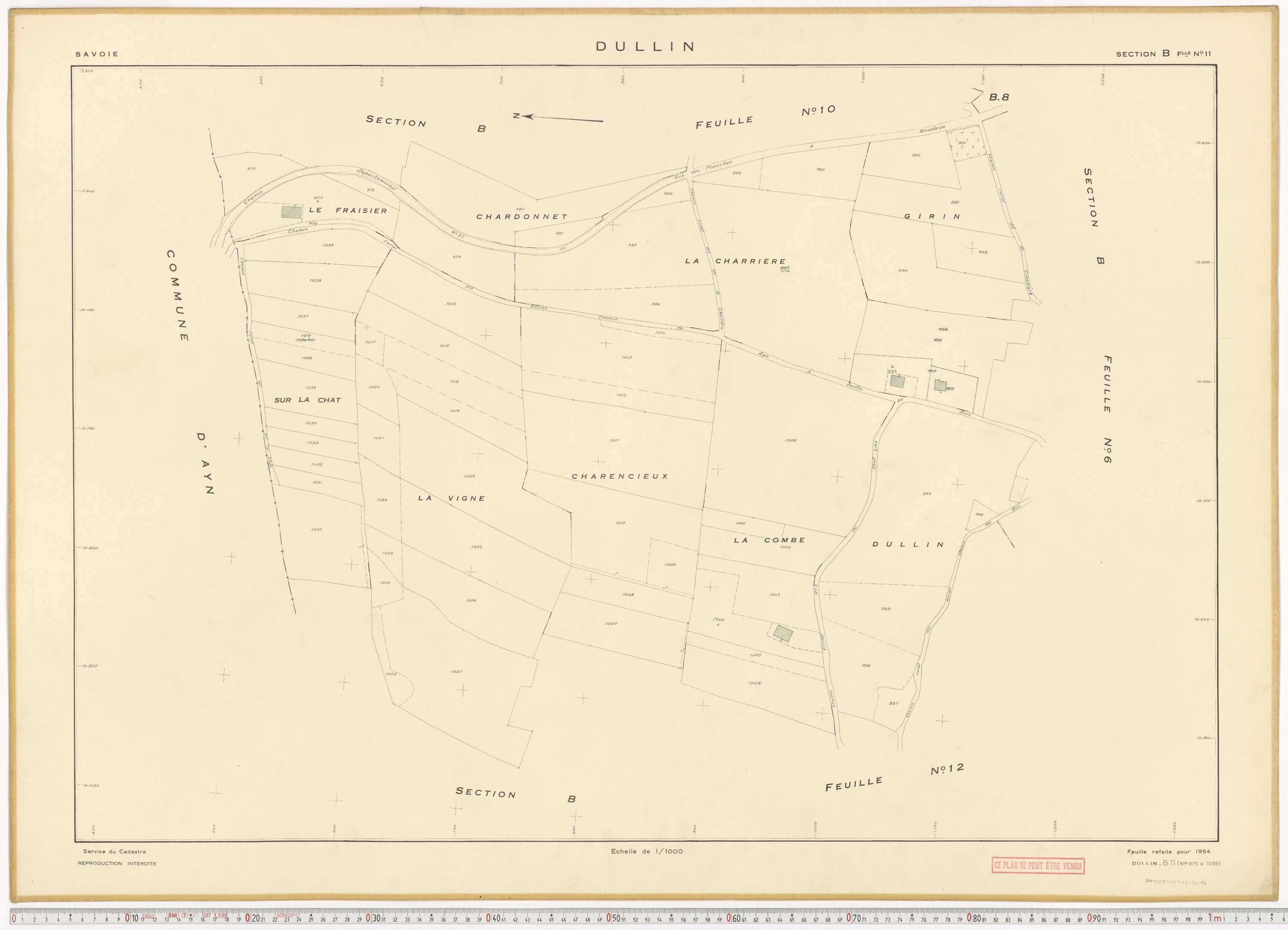 Dullin - Plans cadastraux du cadastre rénové en 1954 et mis à jour en 1988.
