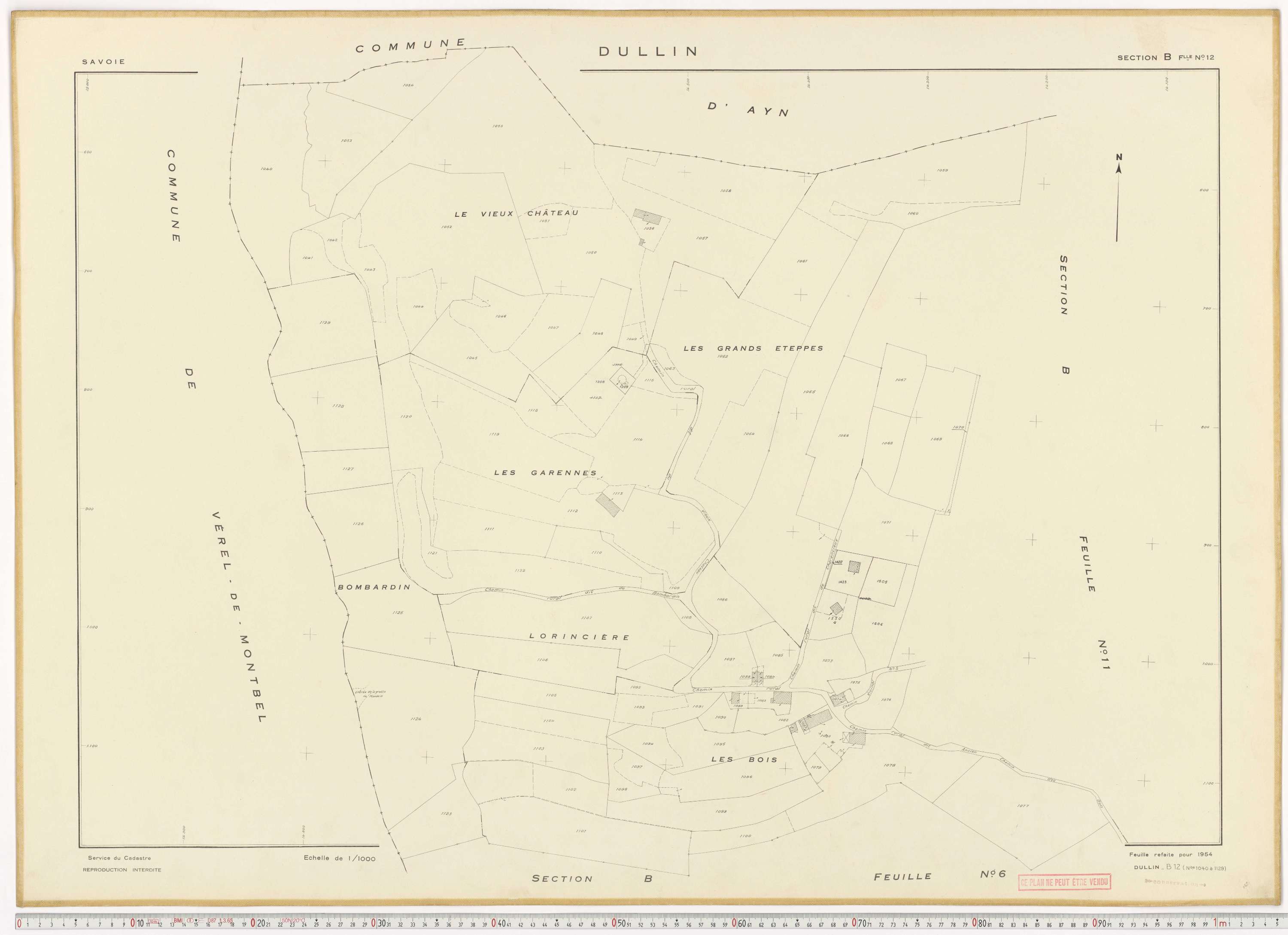 Dullin - Plans cadastraux du cadastre rénové en 1954 et mis à jour en 1988.