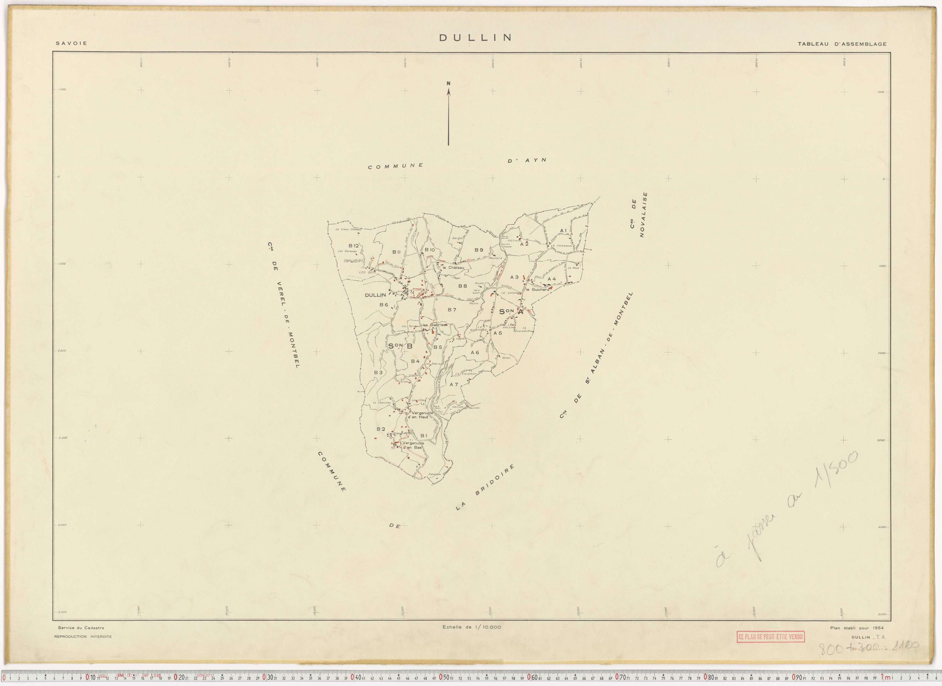 Dullin - Plans cadastraux du cadastre rénové en 1954 et mis à jour en 1988.