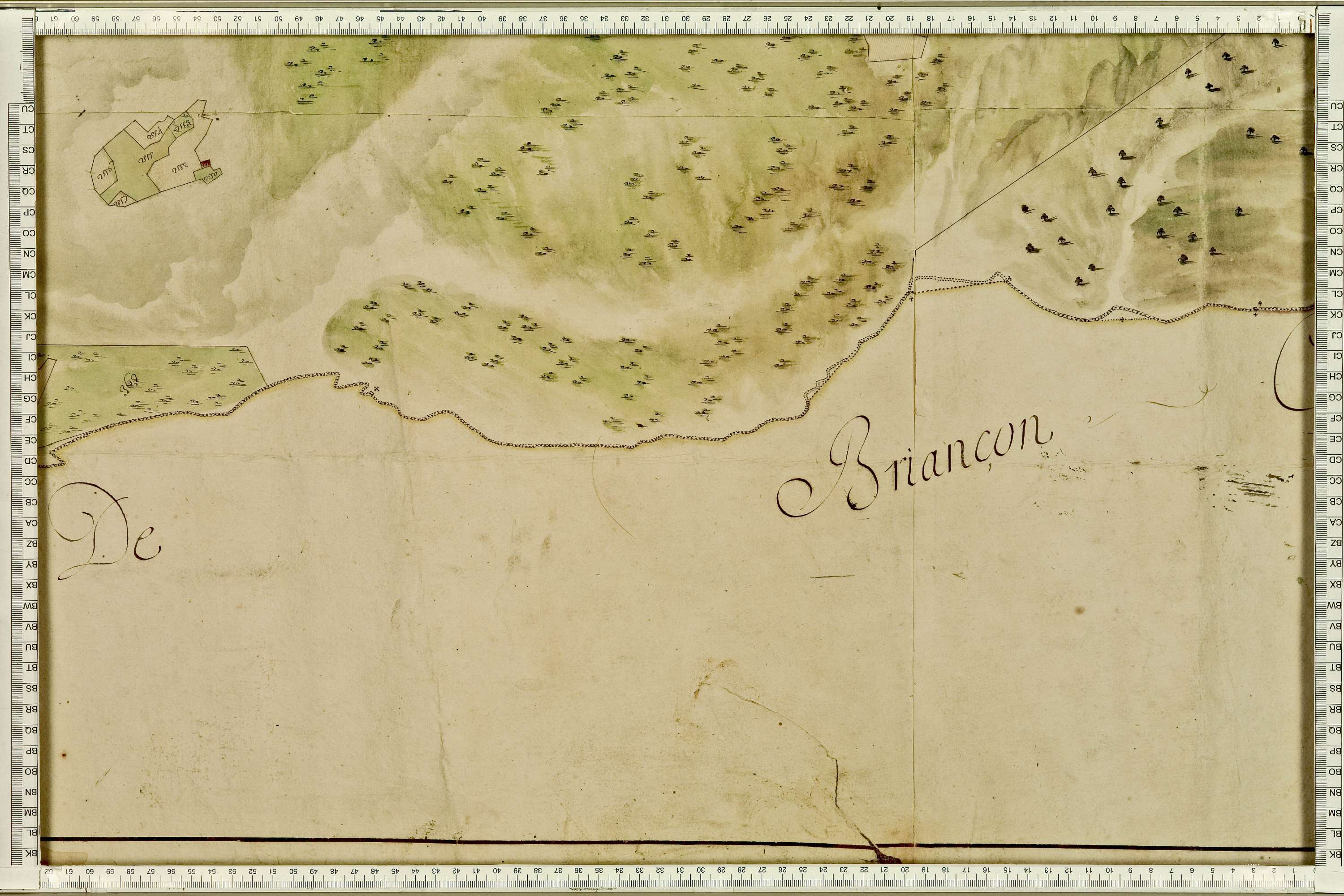 Feissons-sur-Isère - Copie de la mappe originale (plan cadastral) de la commune de Fessons-sous-Briançon. Signée Cocelli, directeur de la péréquation.