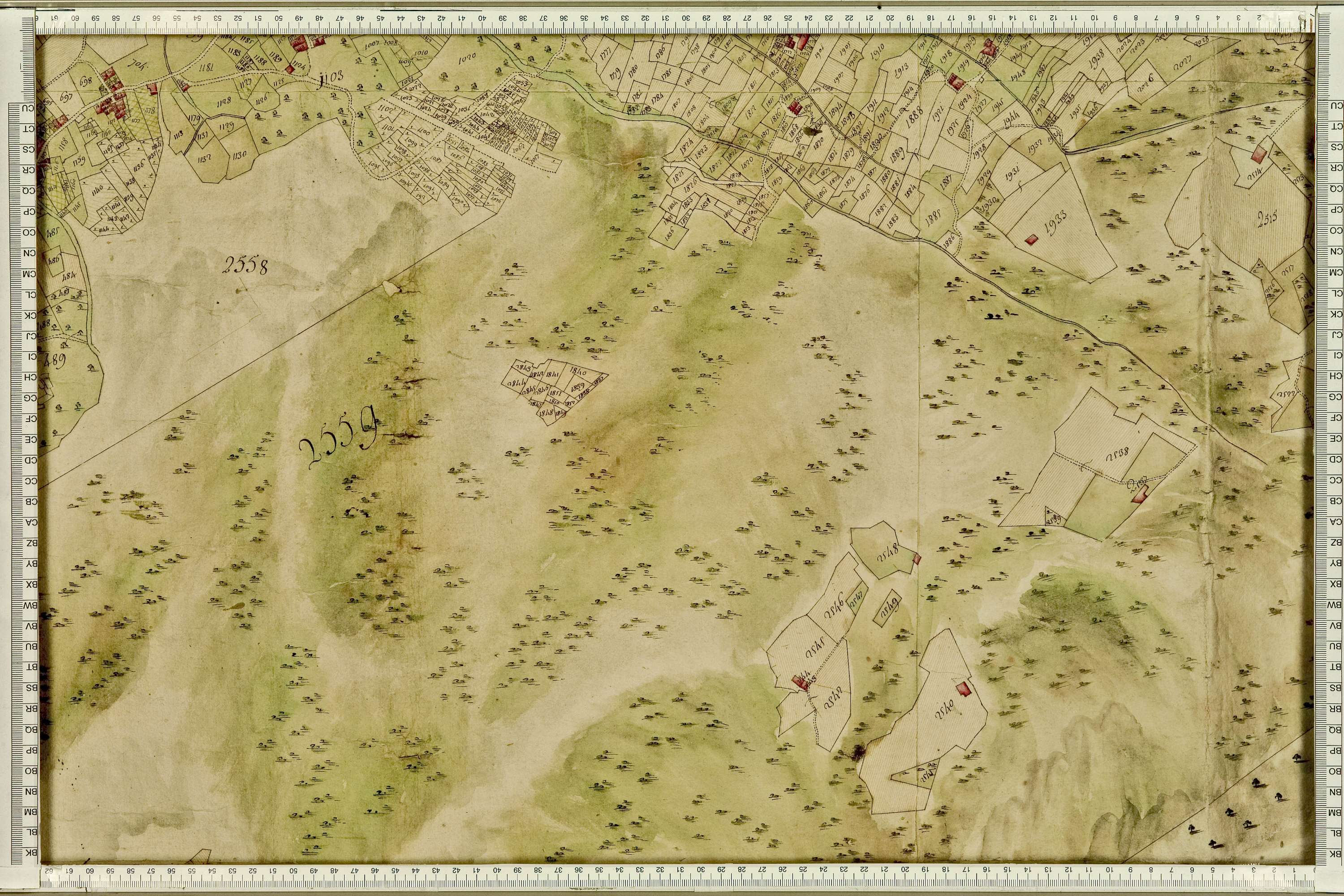 Feissons-sur-Isère - Copie de la mappe originale (plan cadastral) de la commune de Fessons-sous-Briançon. Signée Cocelli, directeur de la péréquation.