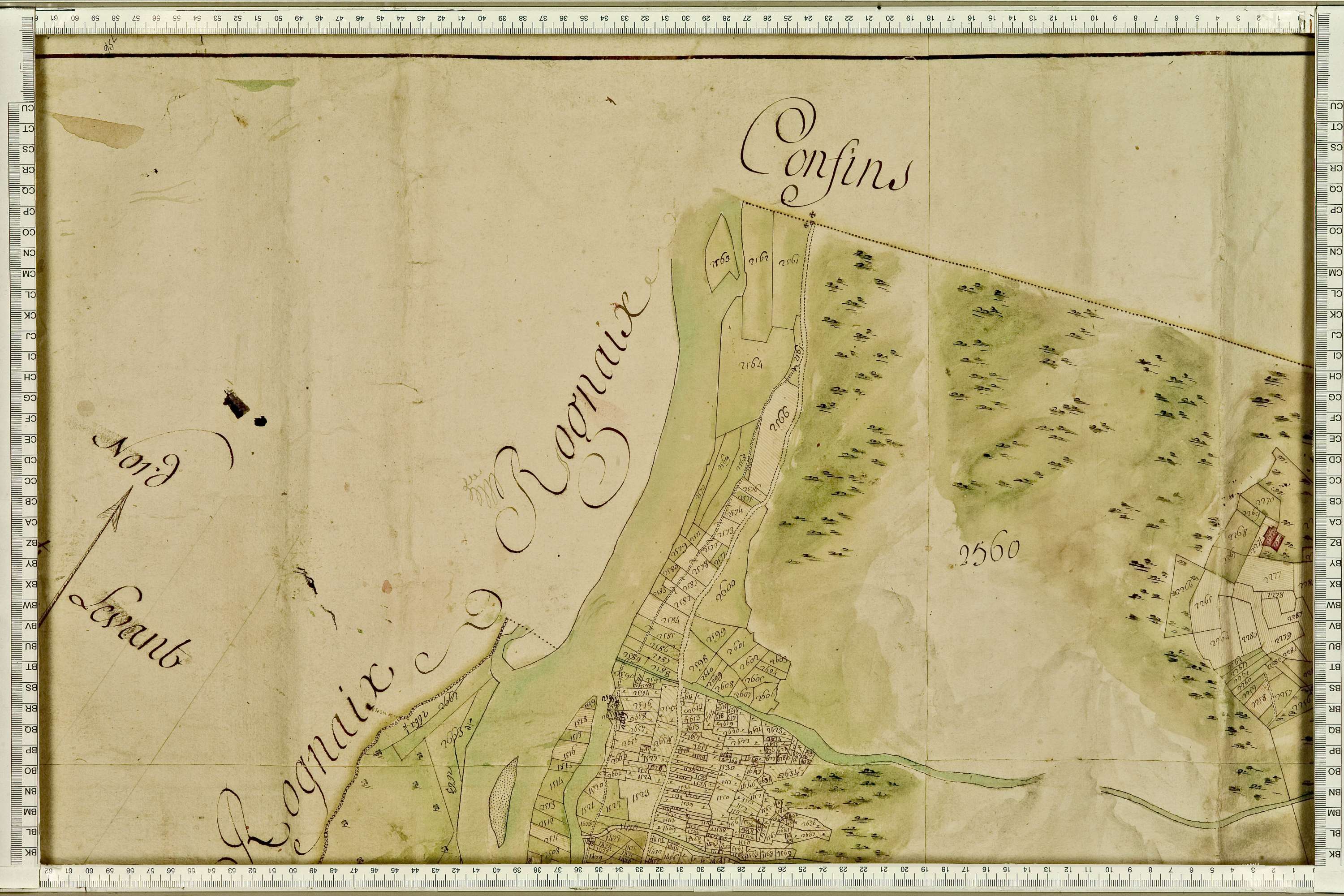 Feissons-sur-Isère - Copie de la mappe originale (plan cadastral) de la commune de Fessons-sous-Briançon. Signée Cocelli, directeur de la péréquation.