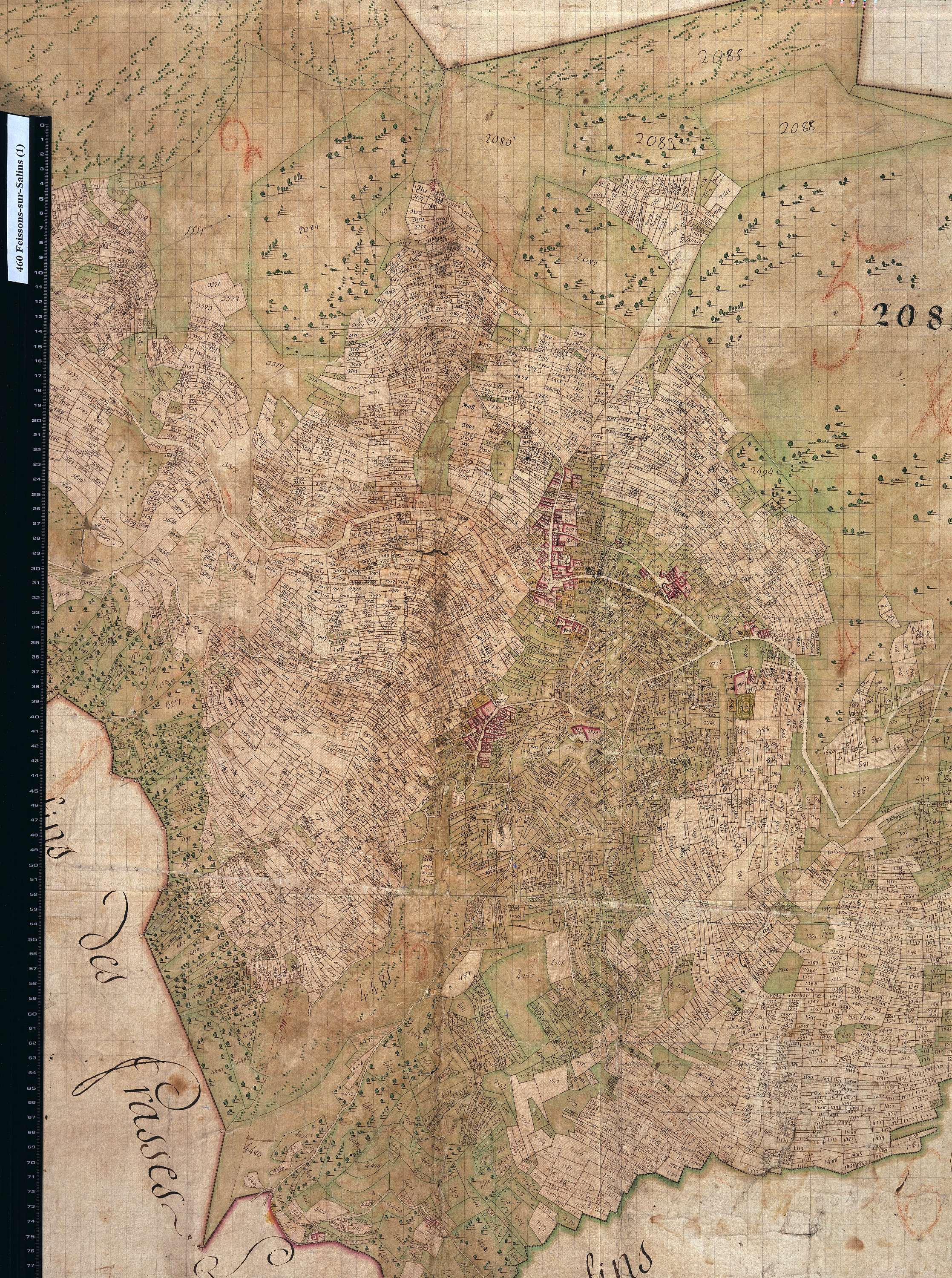 Feissons-sur-Salins - Copie de la mappe originale (plan cadastral) de la commune de Fessons-sur-Salins. Signée Cocelli, directeur de la péréquation.