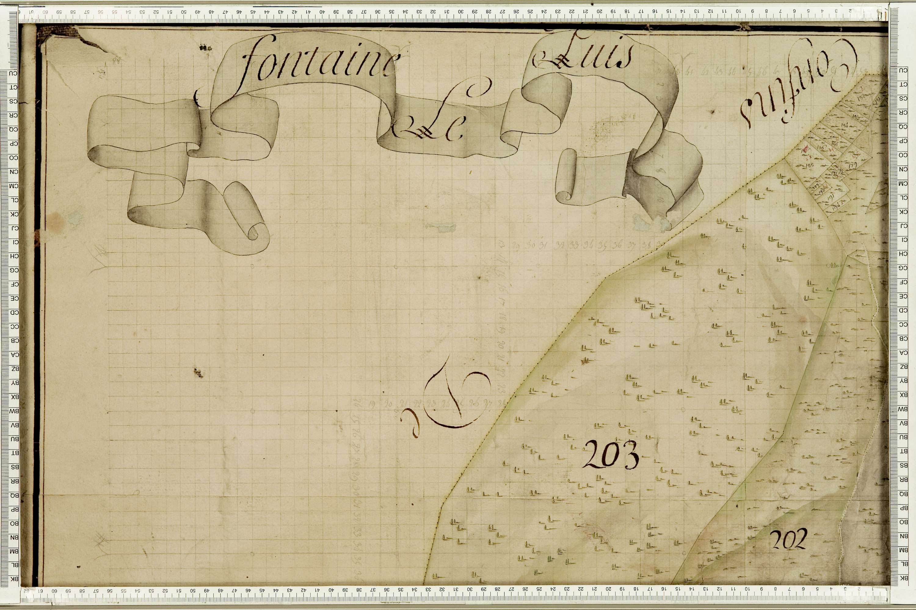 Fontaine-le-Puits - Copie de la mappe originale (plan cadastral) de la commune de Fontaine-le-Puy. Signée Cocelli, directeur de la péréquation.