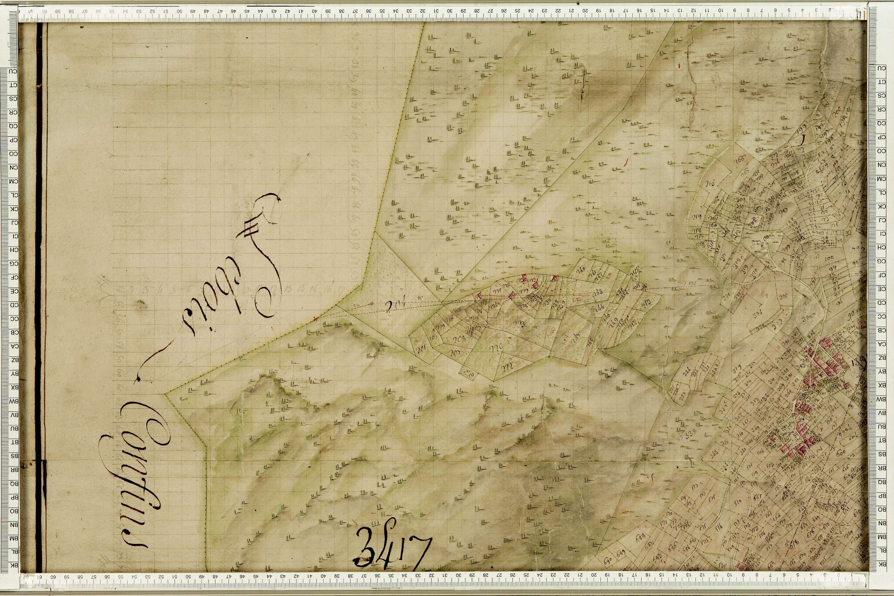 Fontaine-le-Puits - Copie de la mappe originale (plan cadastral) de la commune de Fontaine-le-Puy. Signée Cocelli, directeur de la péréquation.