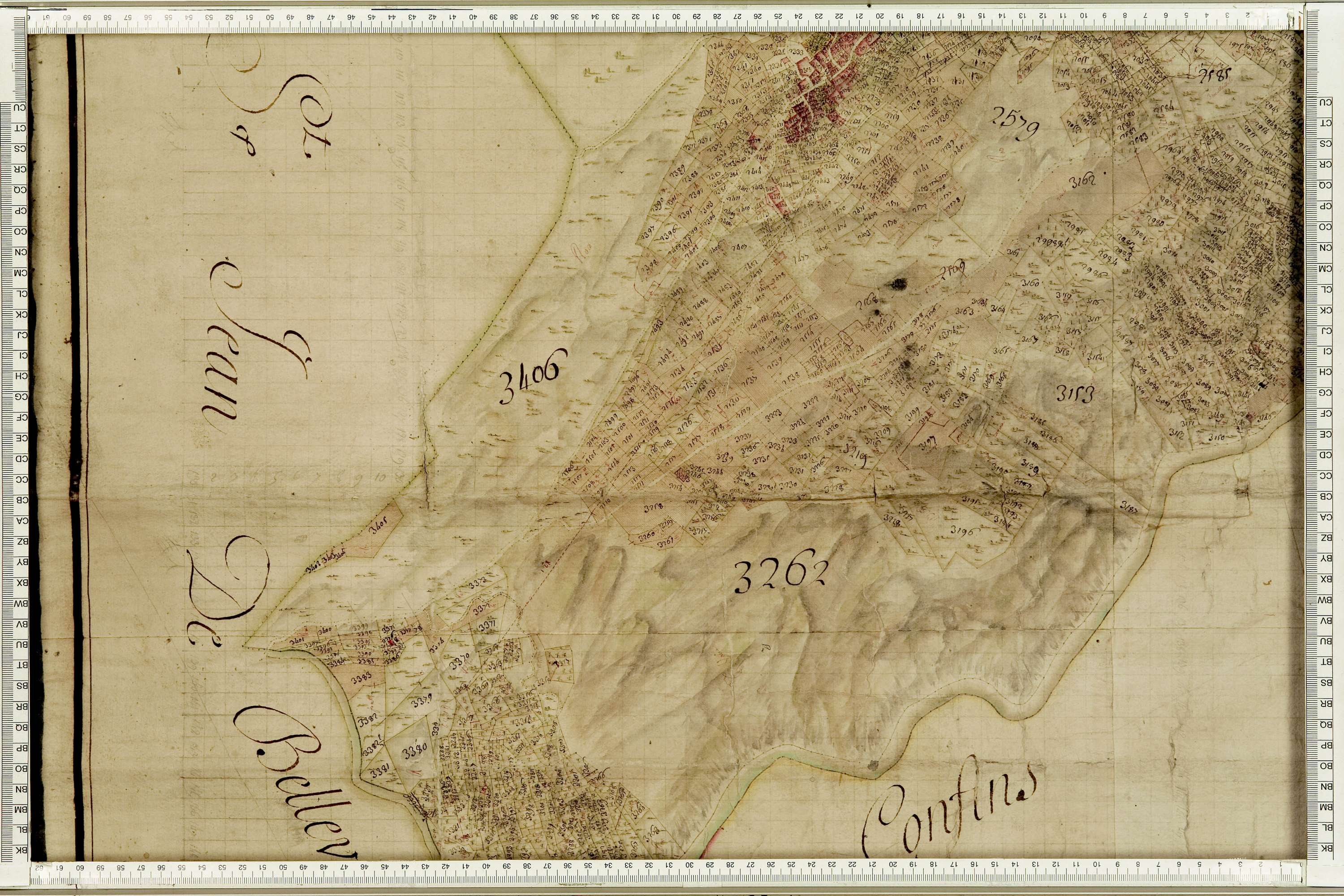 Fontaine-le-Puits - Copie de la mappe originale (plan cadastral) de la commune de Fontaine-le-Puy. Signée Cocelli, directeur de la péréquation.